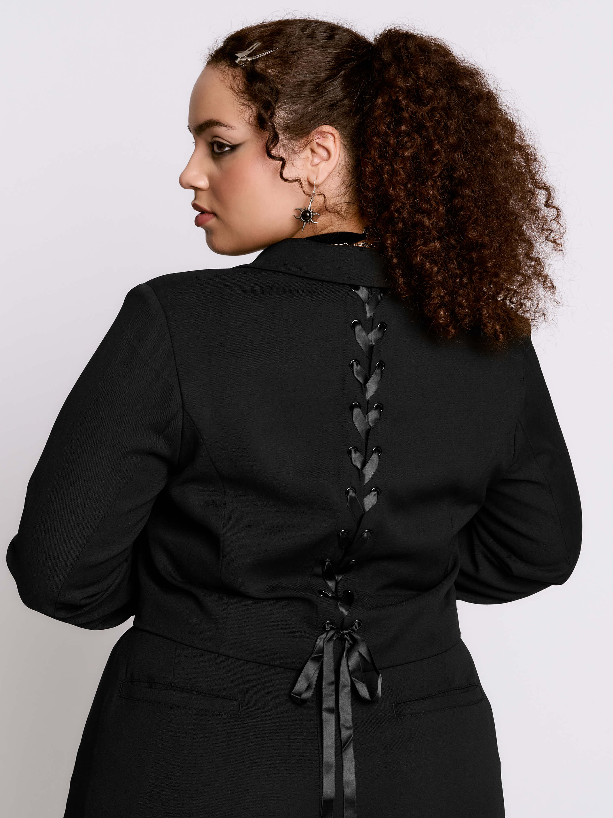 Lace Up Crop Blazer – Midnight Hour Lace Up Crop Blazer – Midnight Hour