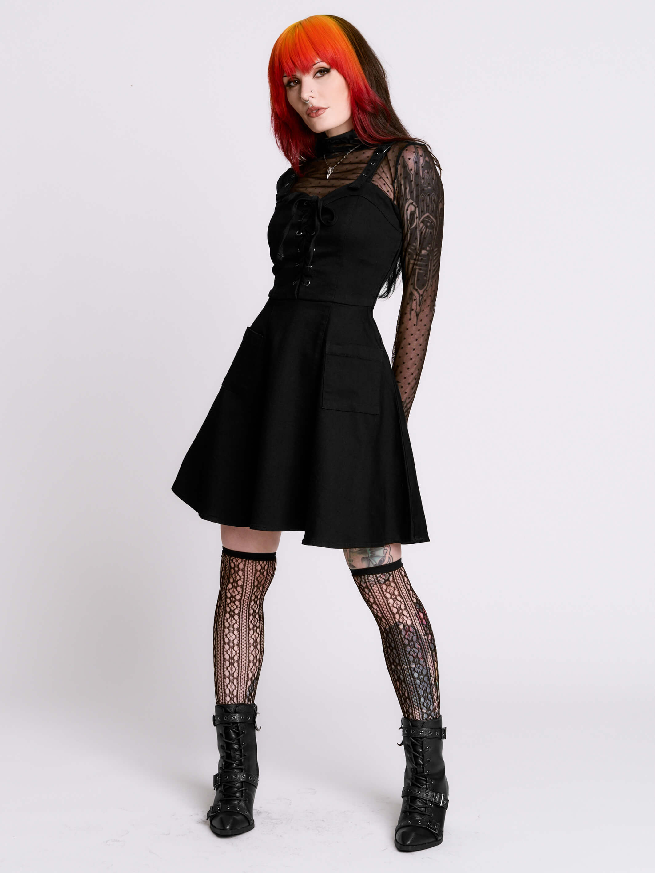 Lace Up Denim Dress LG / Black Lace Up Denim Dress LG / Black