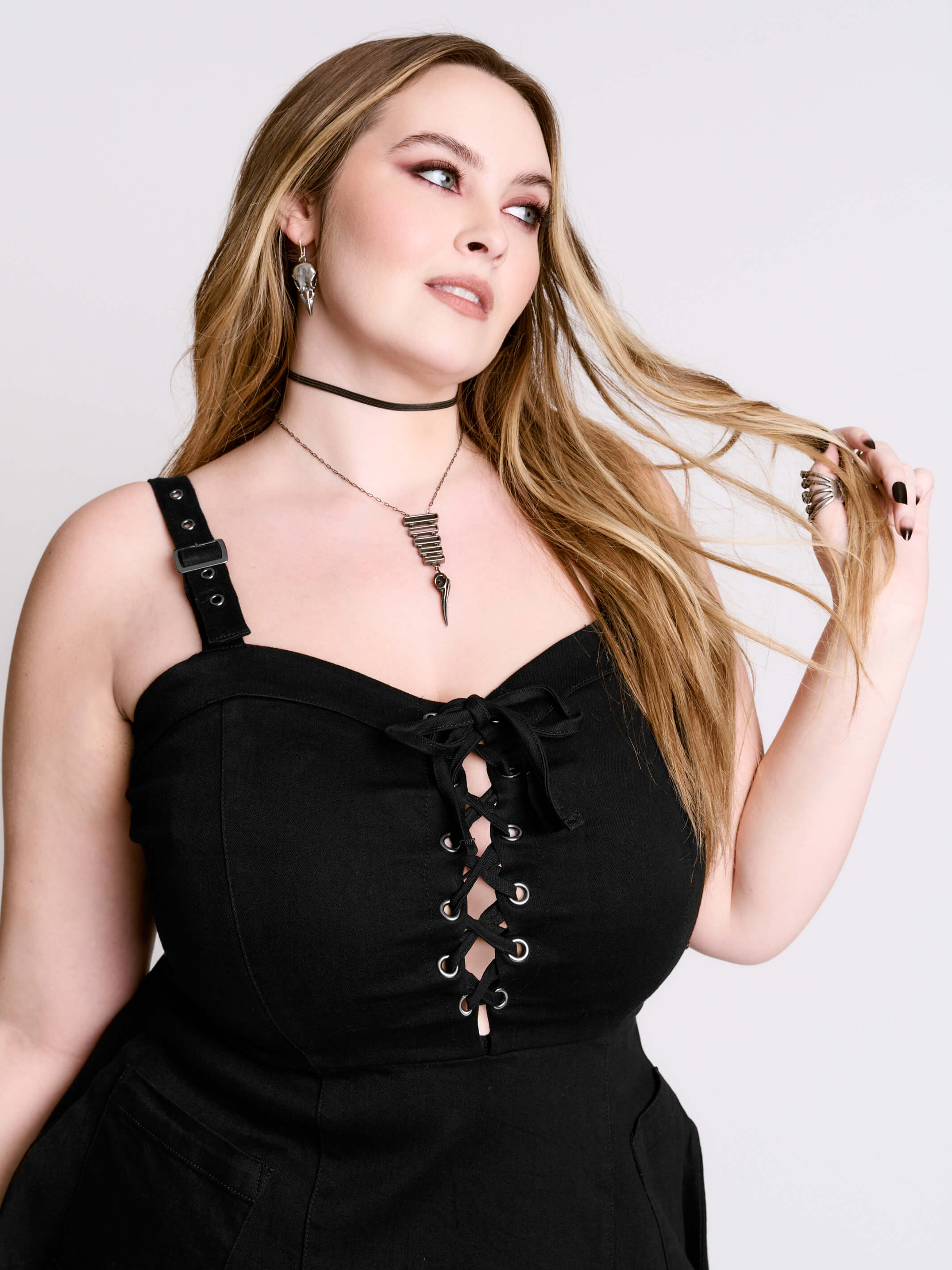 Lace Up Denim Dress in Black | Midnight Hour LG / Black Lace Up Denim Dress in Black | Midnight Hour LG / Black