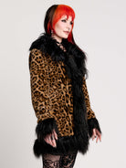 leopard print coat with black faux fur trim