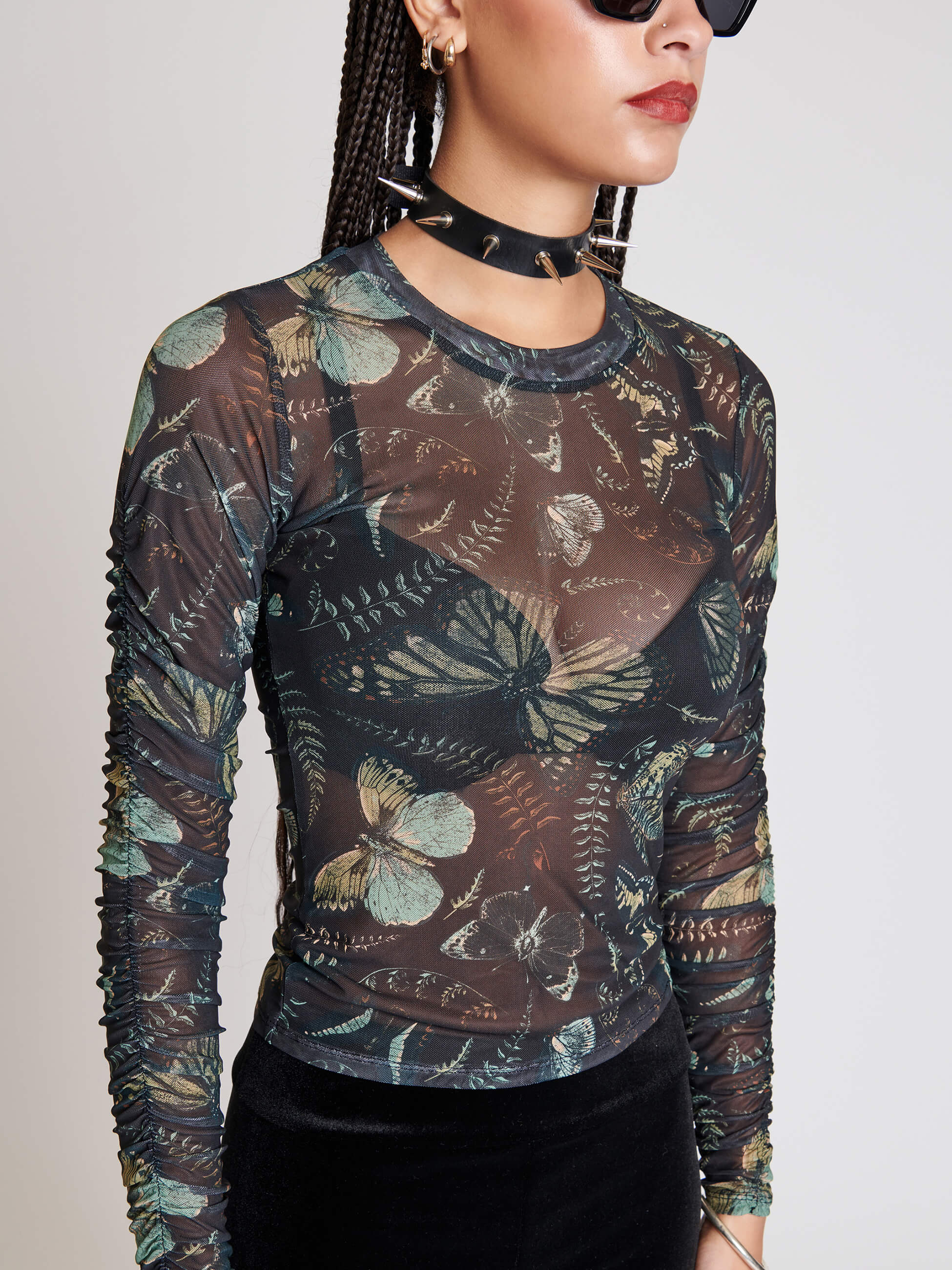 butterfly print long sleeve top