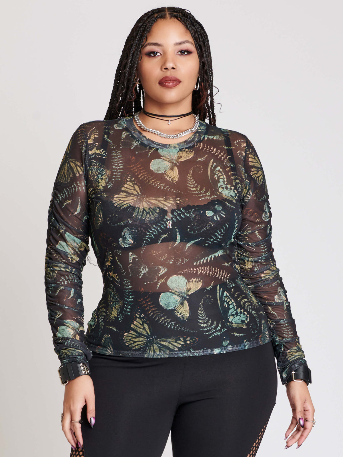 butterfly print long sleeve top