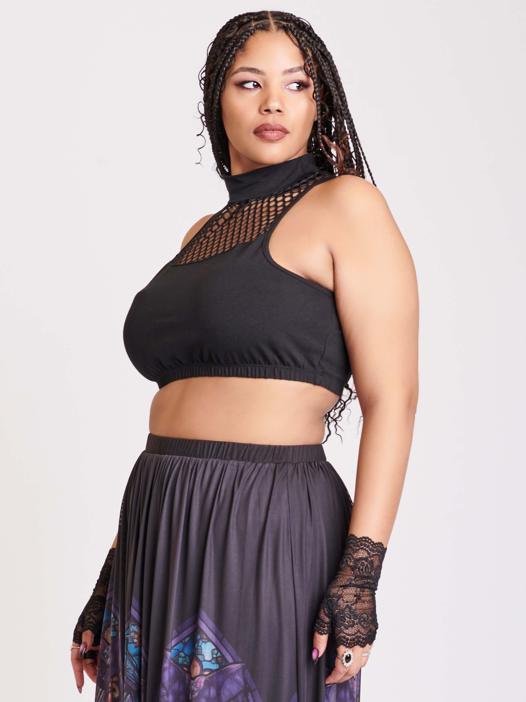 Fishnet Bralette by Midnight Hour – Mock Neck Goth Crop Top | Made