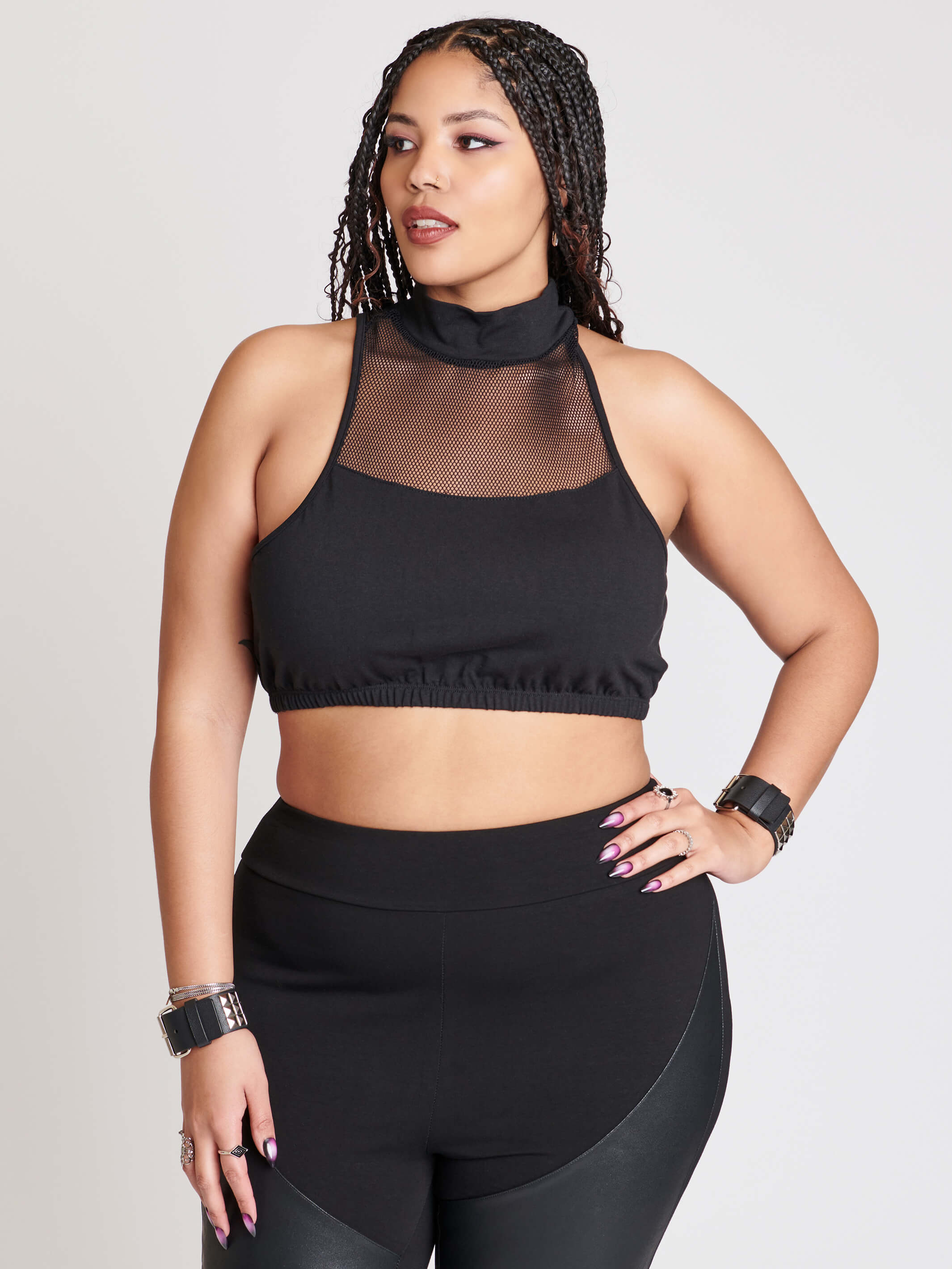 Plus Size Mesh Print High Neck Bralette