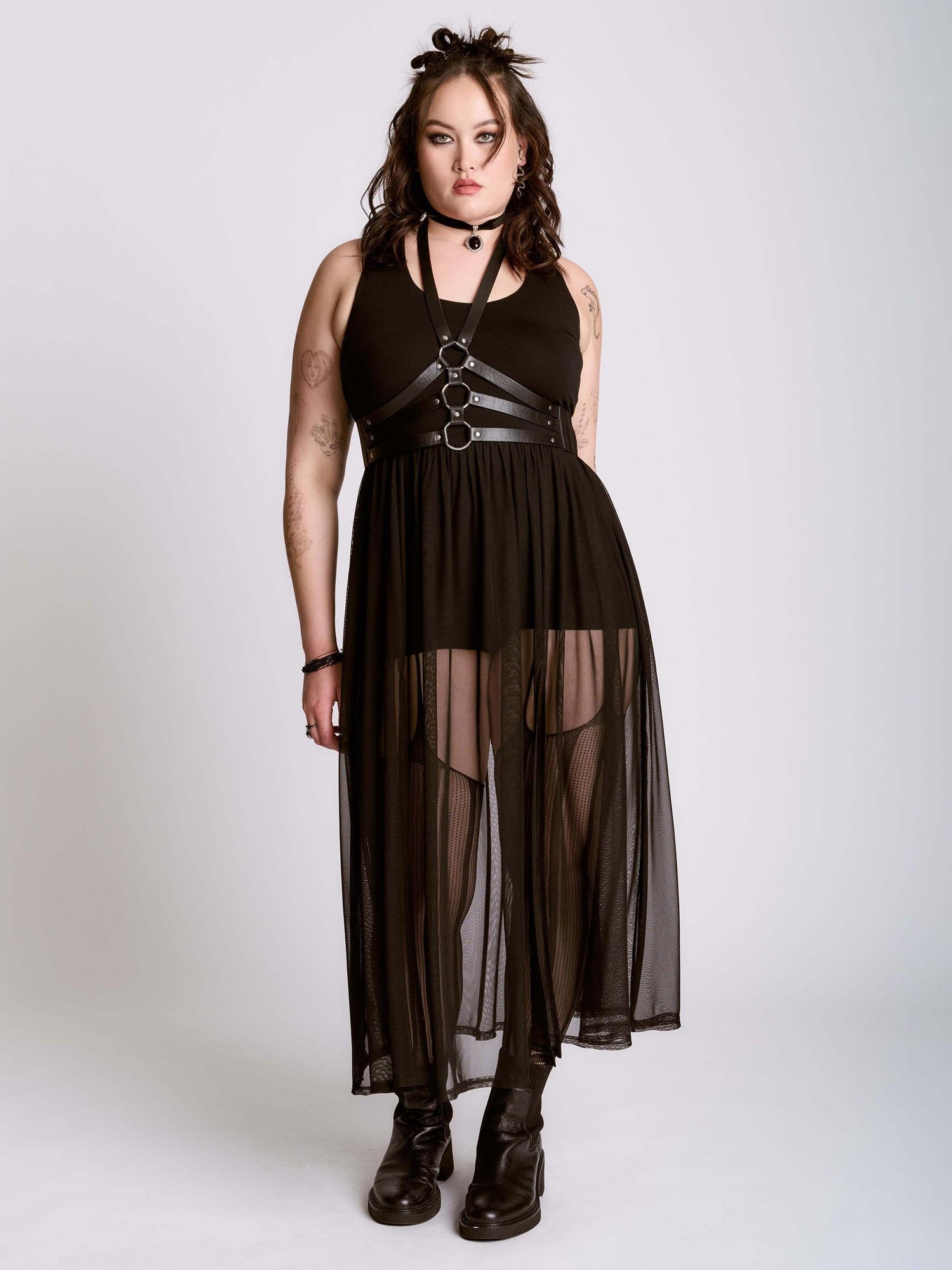Maxi Mesh Romper  Black Sheer Mesh Maxi Overlay  Midnight Hour