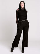 black long-sleeve top with sheer mesh sleeves