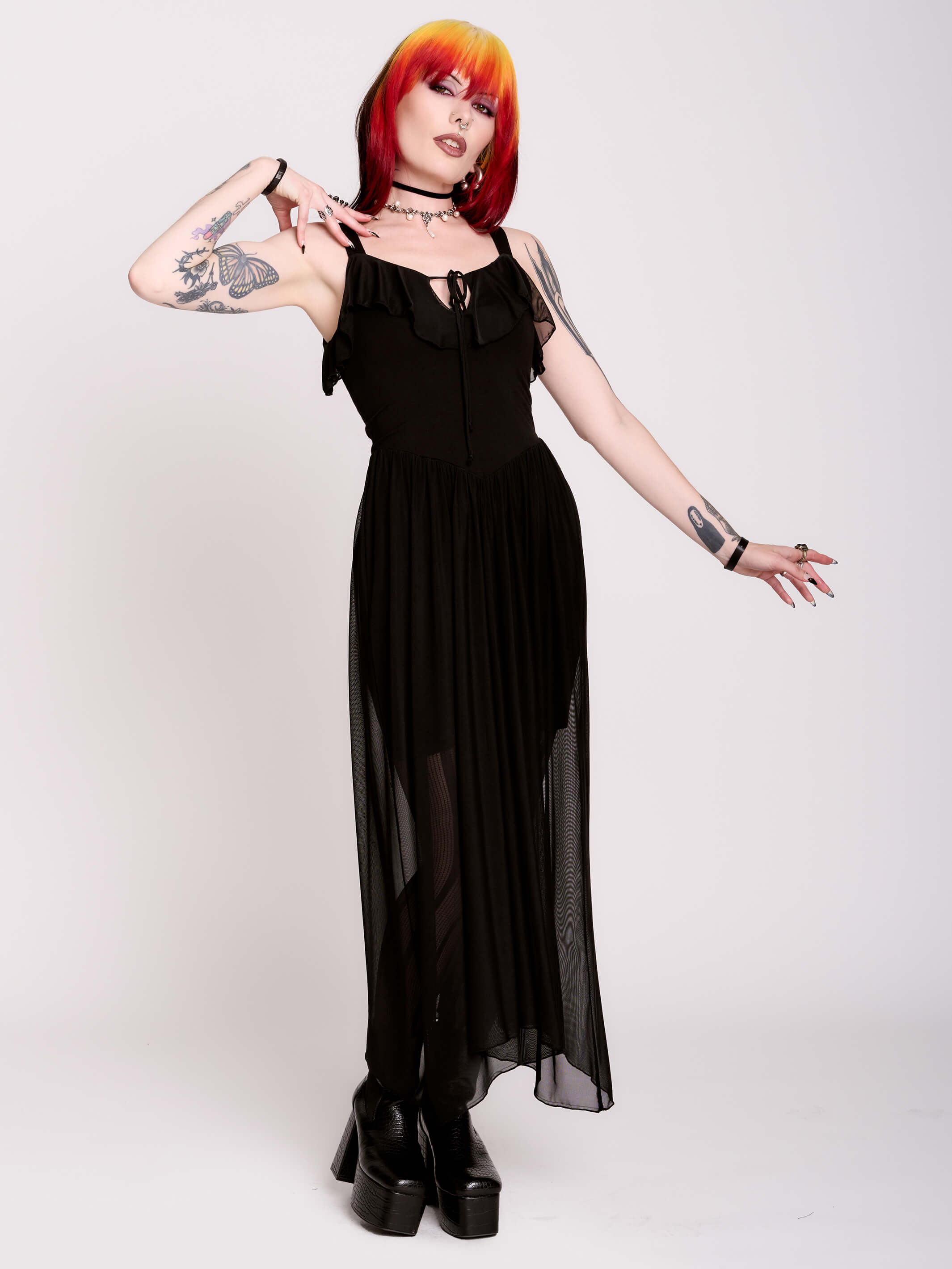 Mesh Sundress in Black | Semi-Sheer Layered Look by Midnight Hour