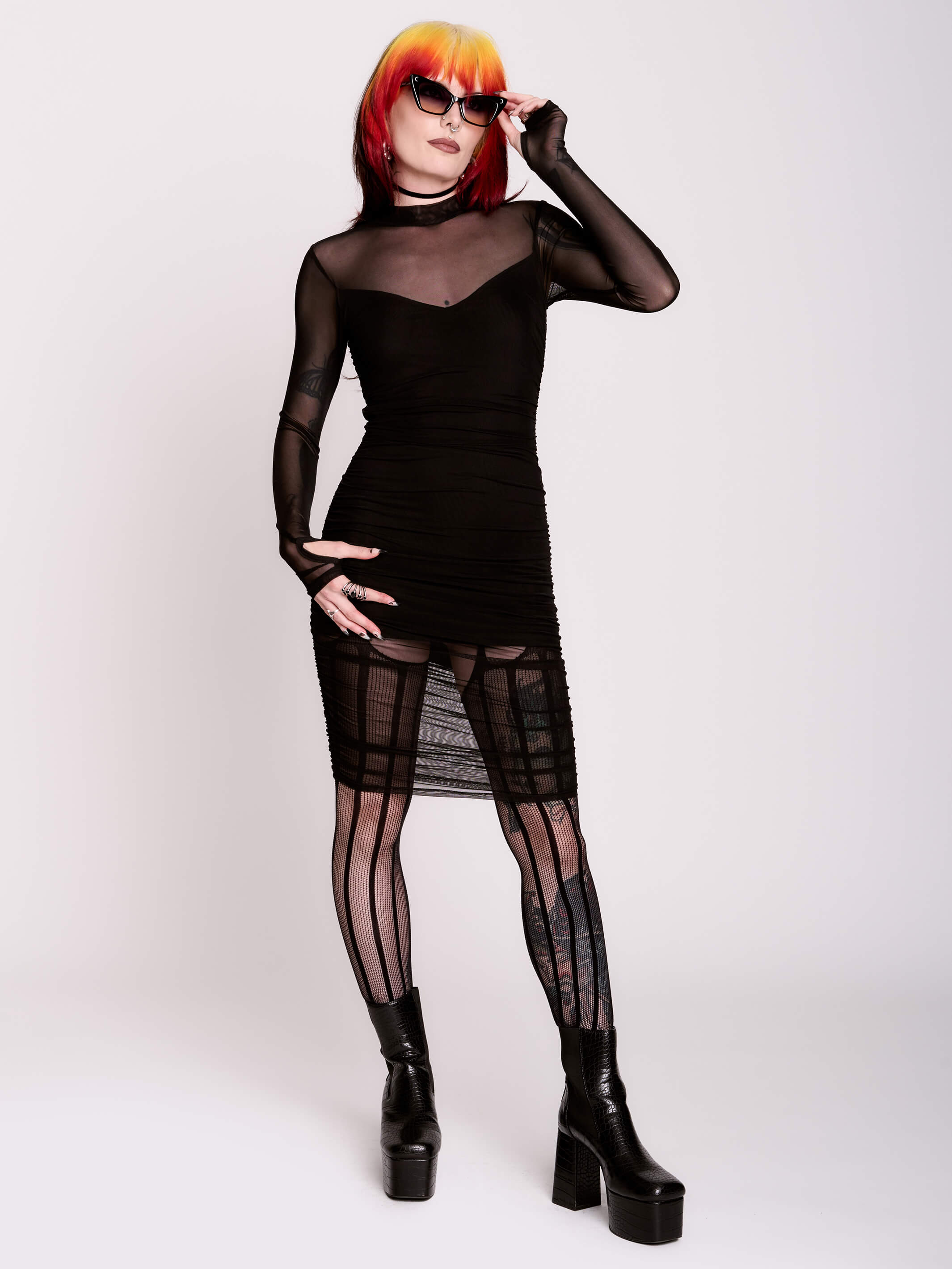 bodycon dress with black tights Amazon.com: BYDIVA 2021 Long Sleeve Bodycon Garter Mini Dress with Stockings Hot Slim Black S : Clothing, Shoes & Jewelry
