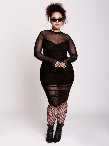 midi dress tights Black Mesh Bodycon w/ Thumbholes by Midnight Hour Formal Event Classy Pink Birthday Dresses puff sleeve midi dress Women's US Size:10