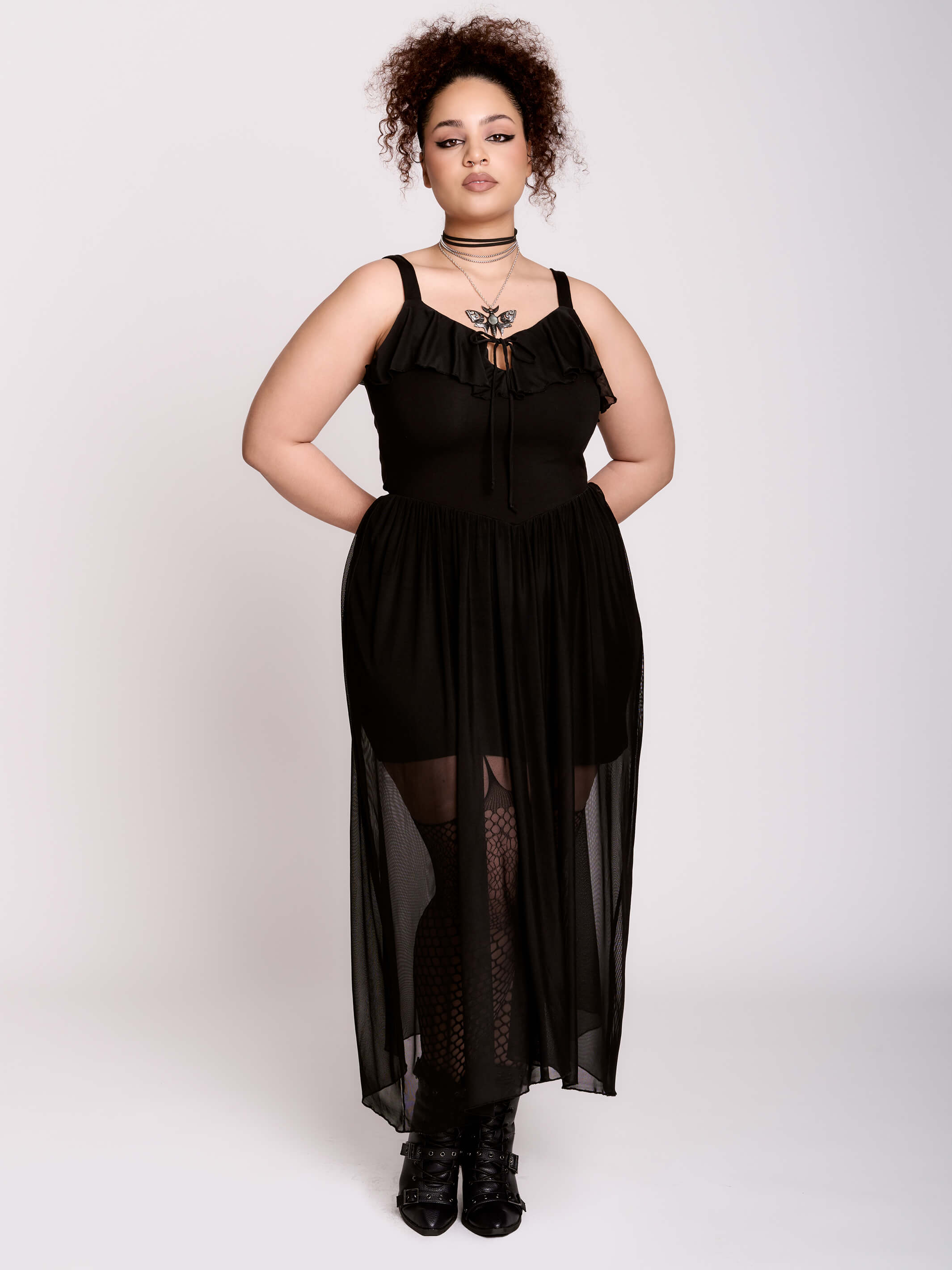Mesh Sundress in Black | Semi-Sheer Layered Look by Midnight Hour