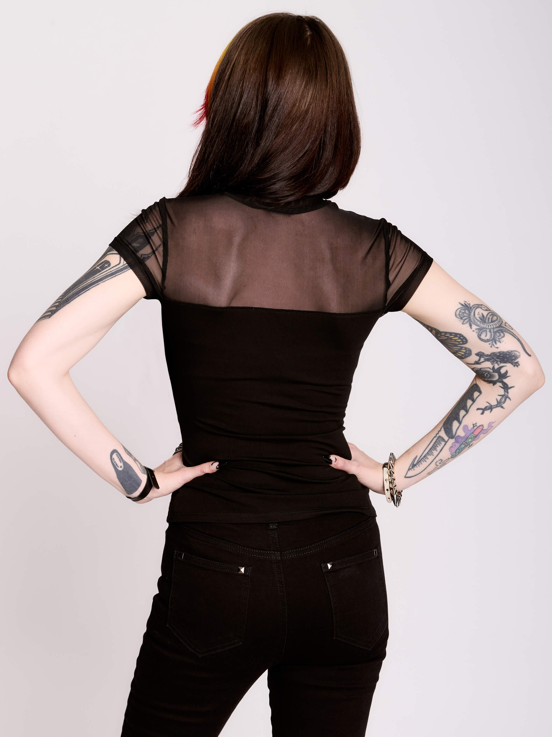 Mesh Sweetheart Top by Midnight Hour – Black Ruched Mock Neck Goth