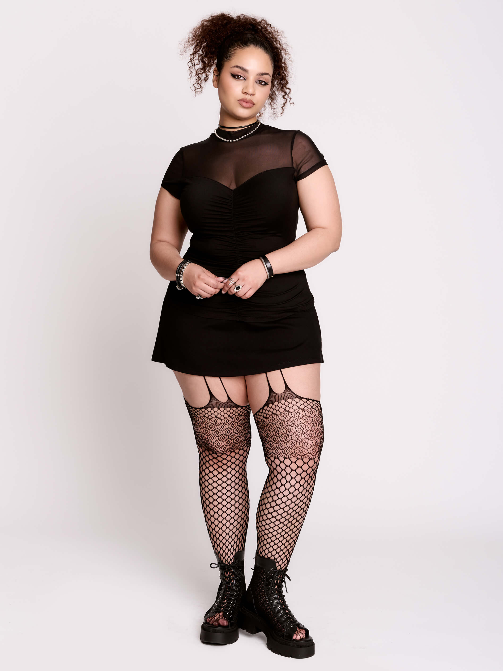 トップス misha&puff sweetheart top 2y Mesh Sweetheart Top by Midnight Hour – Black Ruched Mock Neck Goth