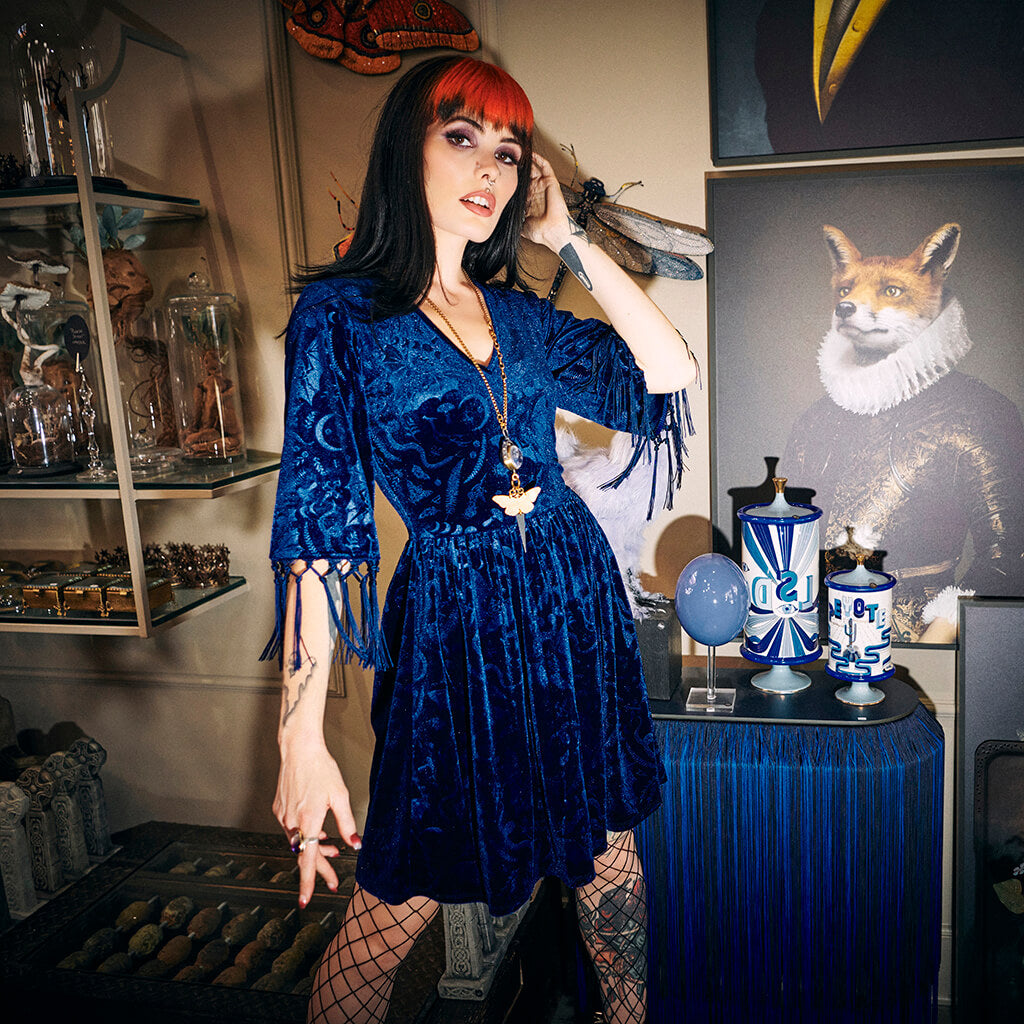 model wearing Blue Velvet dress
