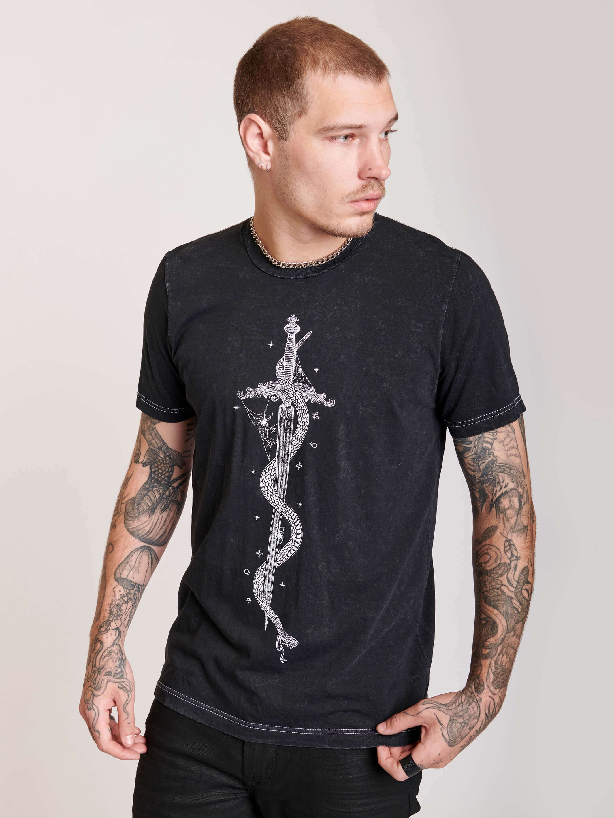 Midnight Hour | Mineral Wash Dagger Snake T-Shirt | 3XL