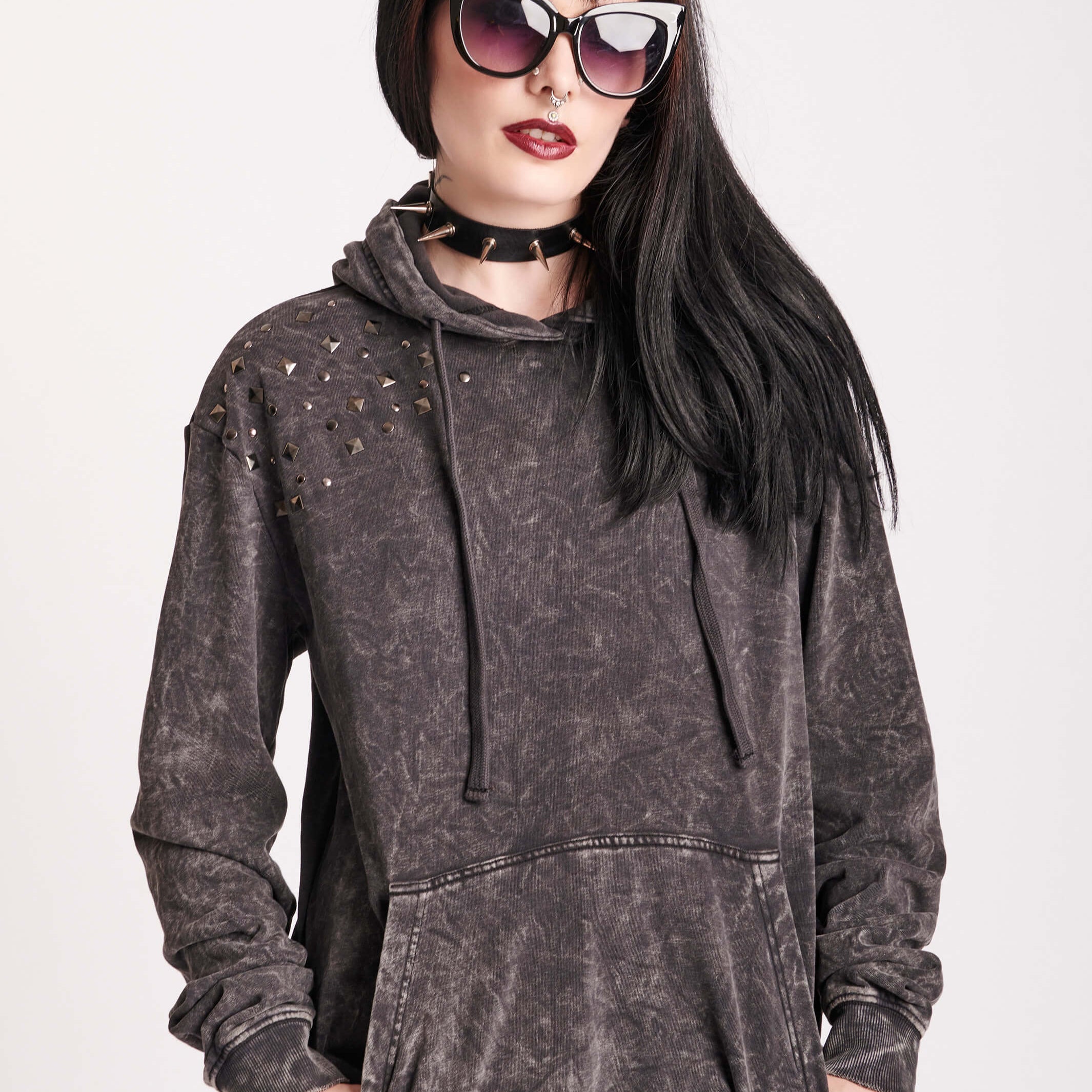 Studded mineral wash hoodie