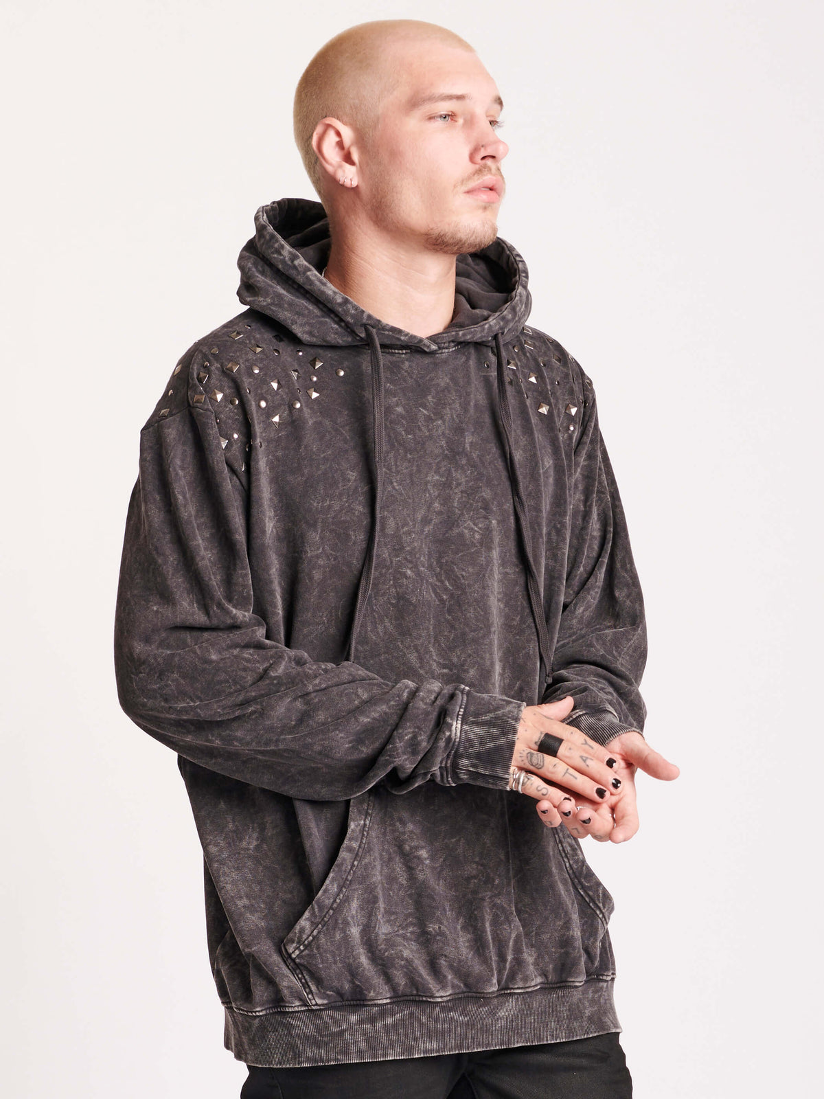 Studded mineral wash hoodie