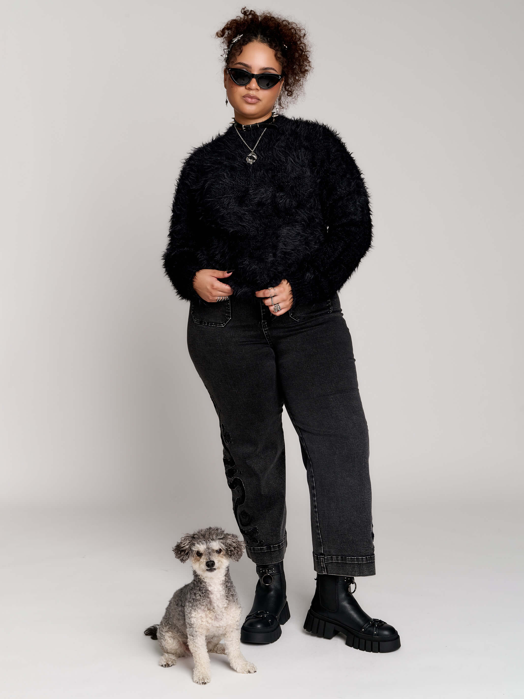 Monster Fur Sweater by Midnight Hour – Black Shaggy Faux Fur Knit