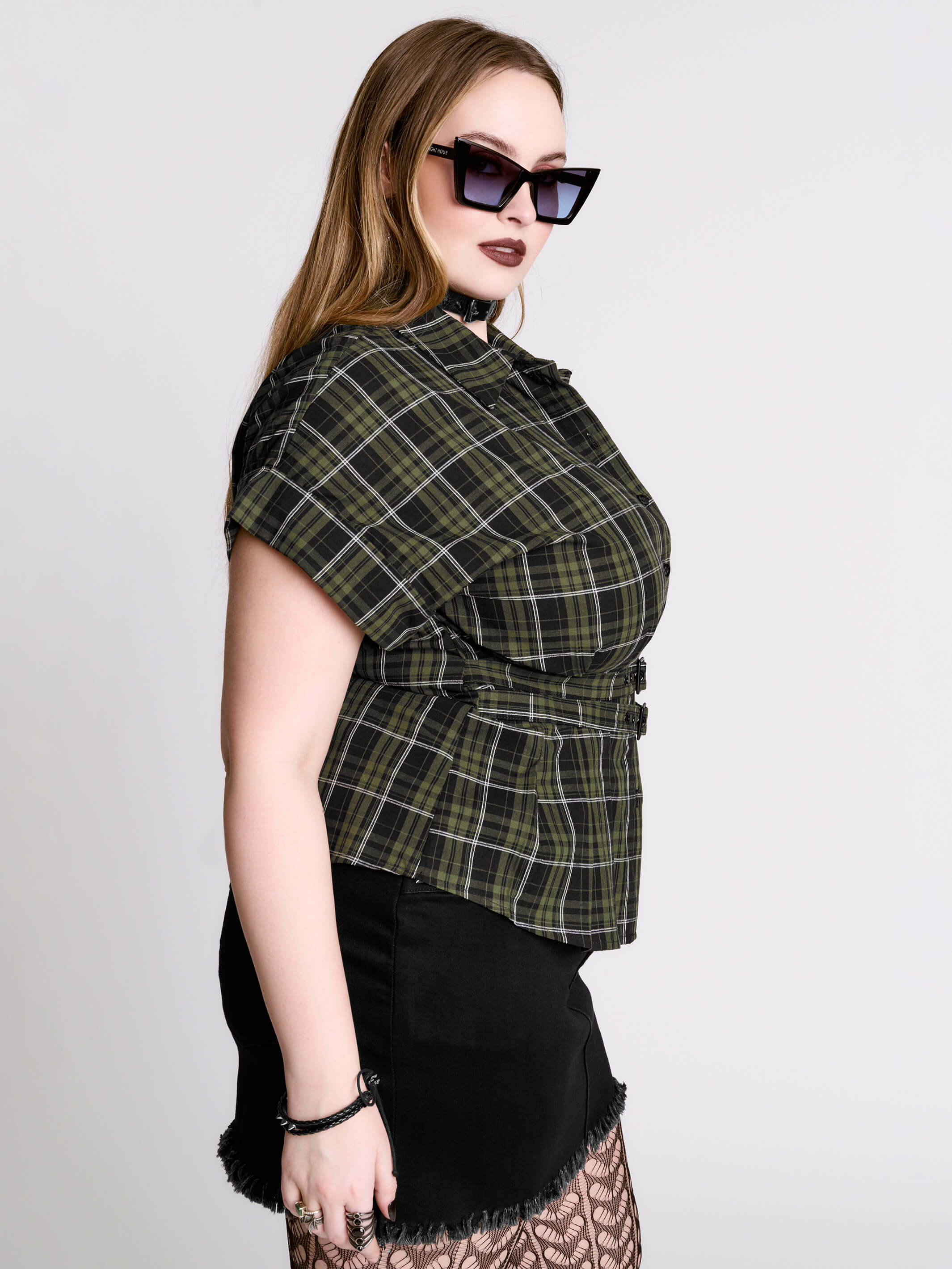 Moss Cadet Shirt | Womens Gothic Plaid Work Shirt | Midnight Hour