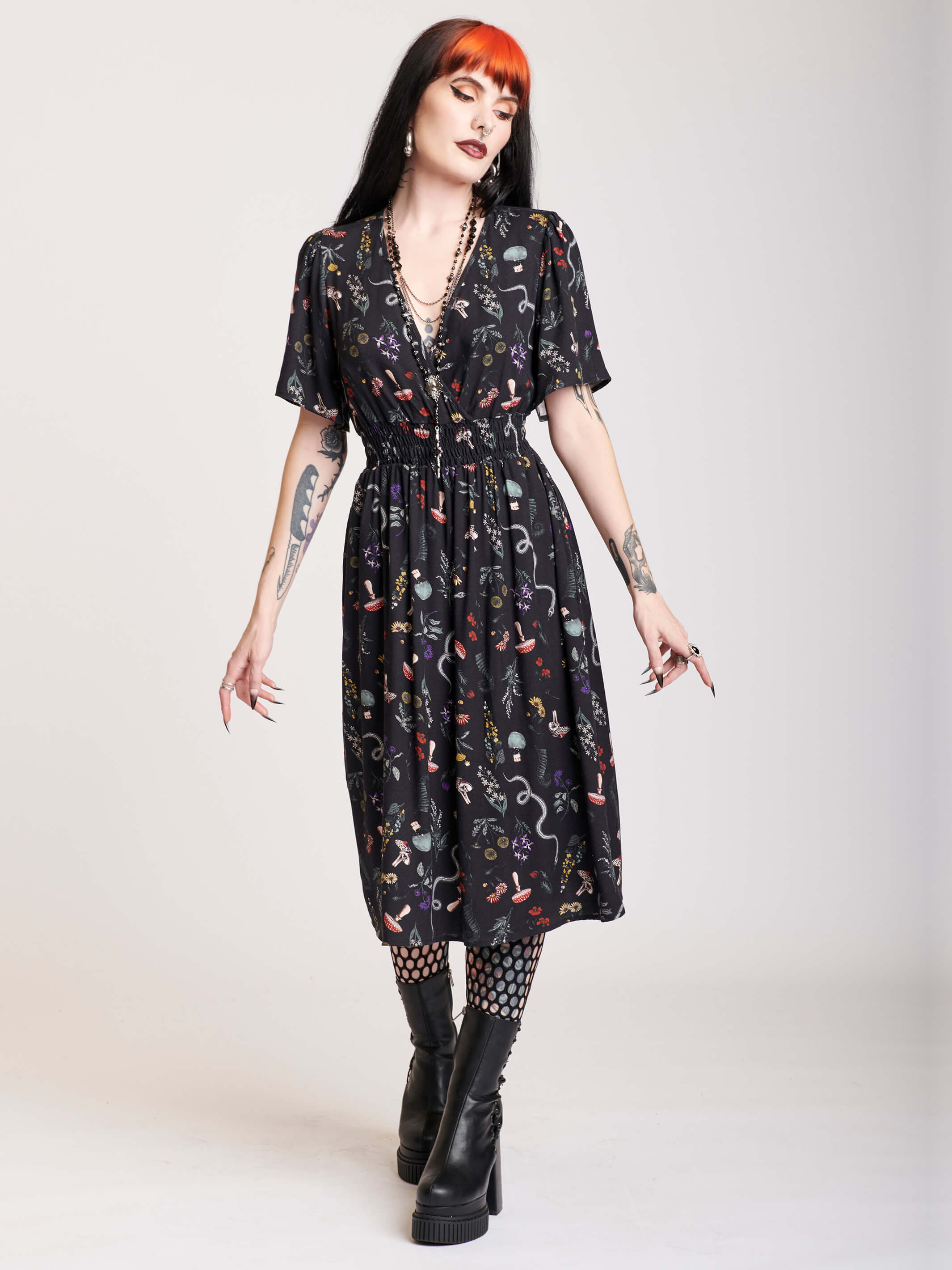 Midi dress with botanical print