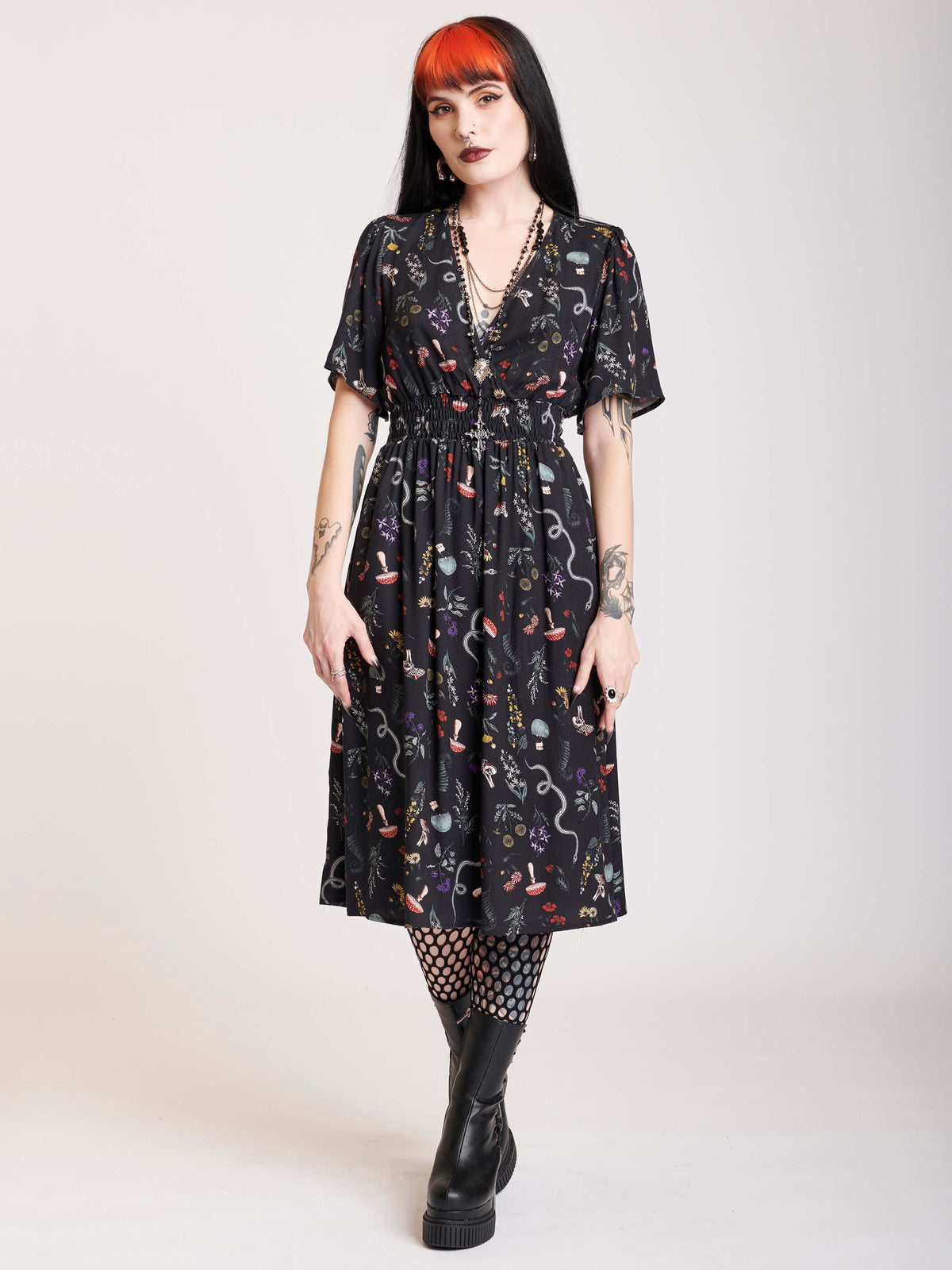 Midi dress with botanical print