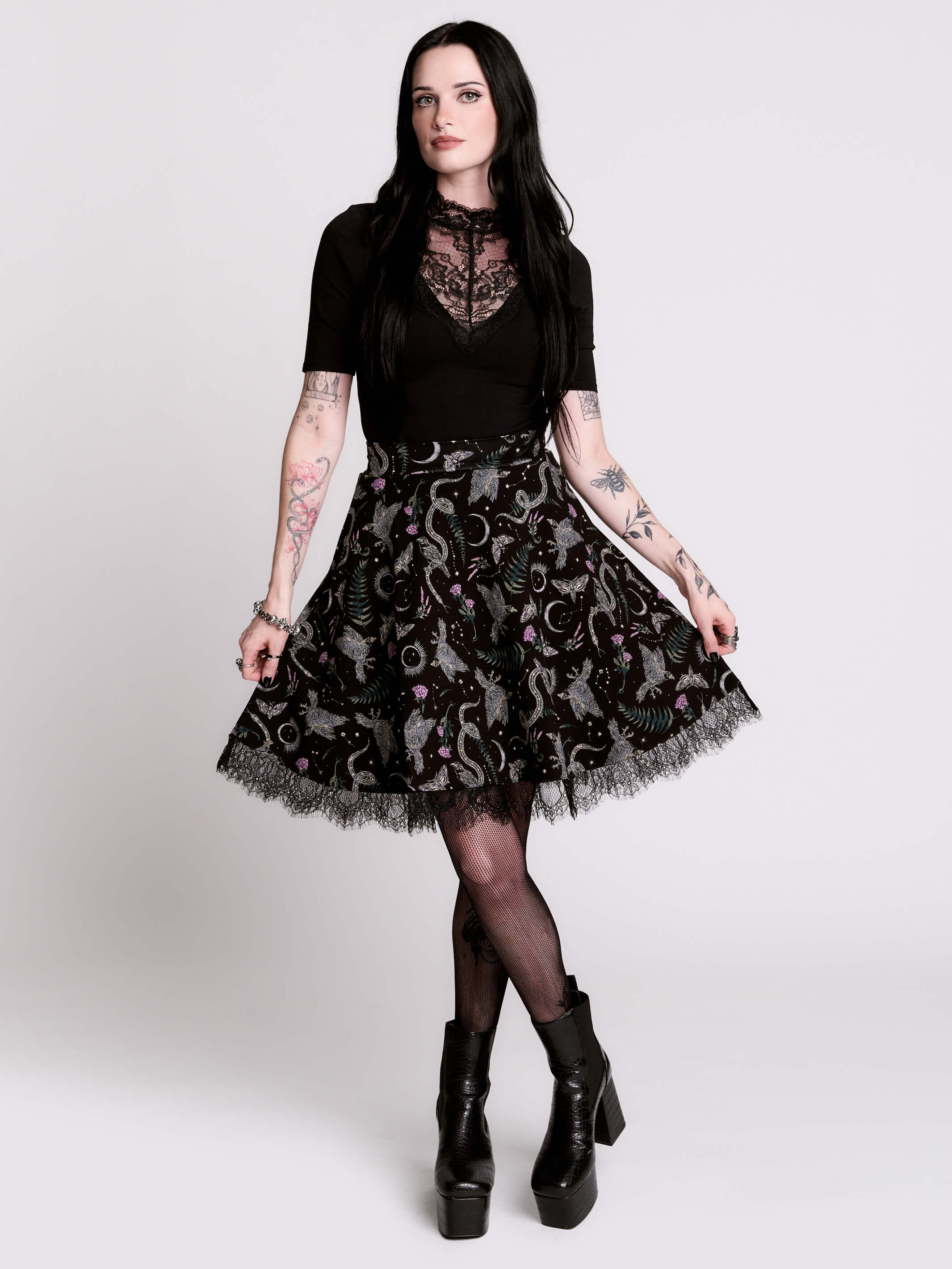 Nocturnal Garden Skater Skirt by Midnight Hour – Celestial Goth