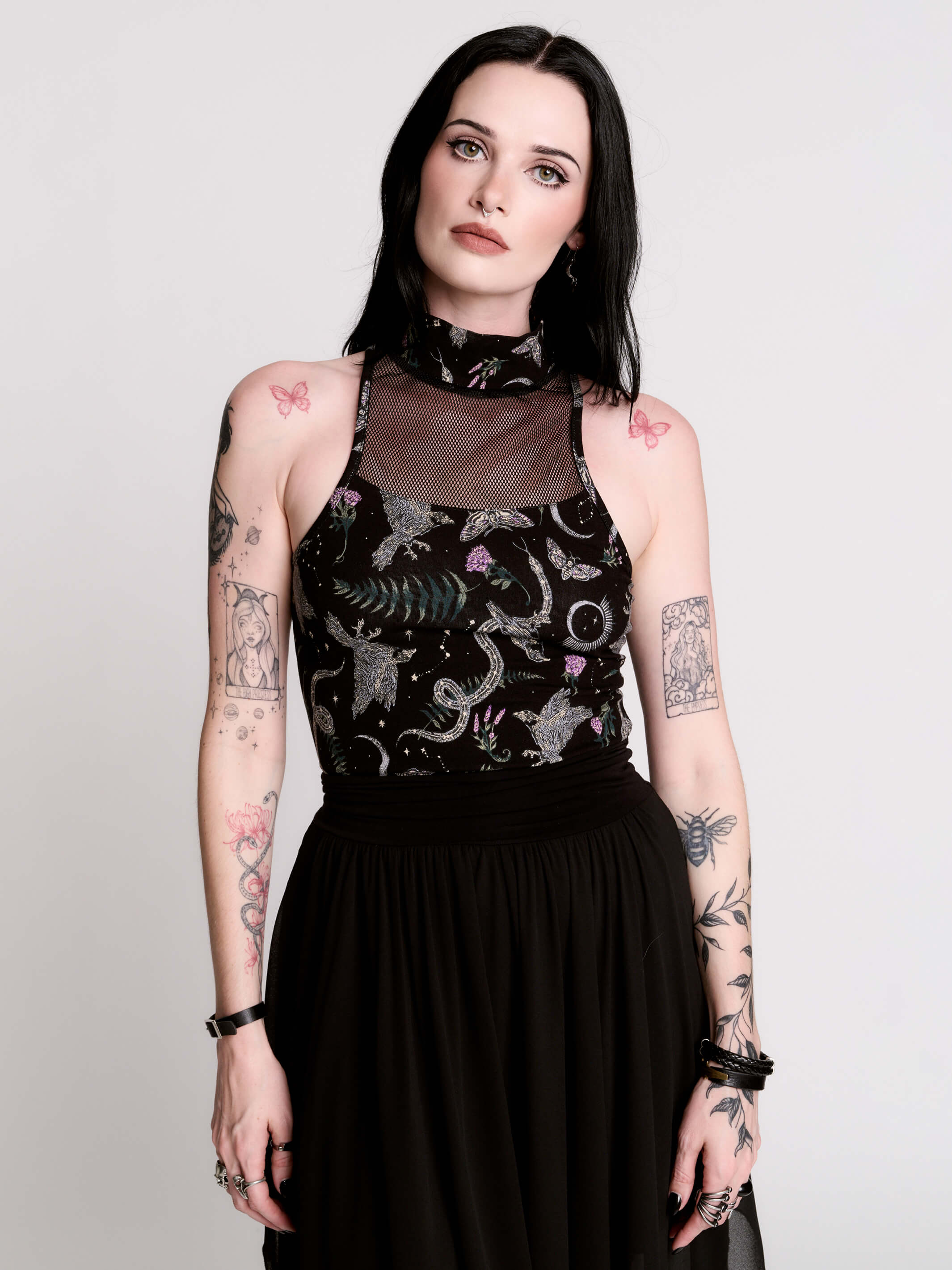 Nocturnal Garden Fishnet Top by Midnight Hour – Gothic Mock Neck
