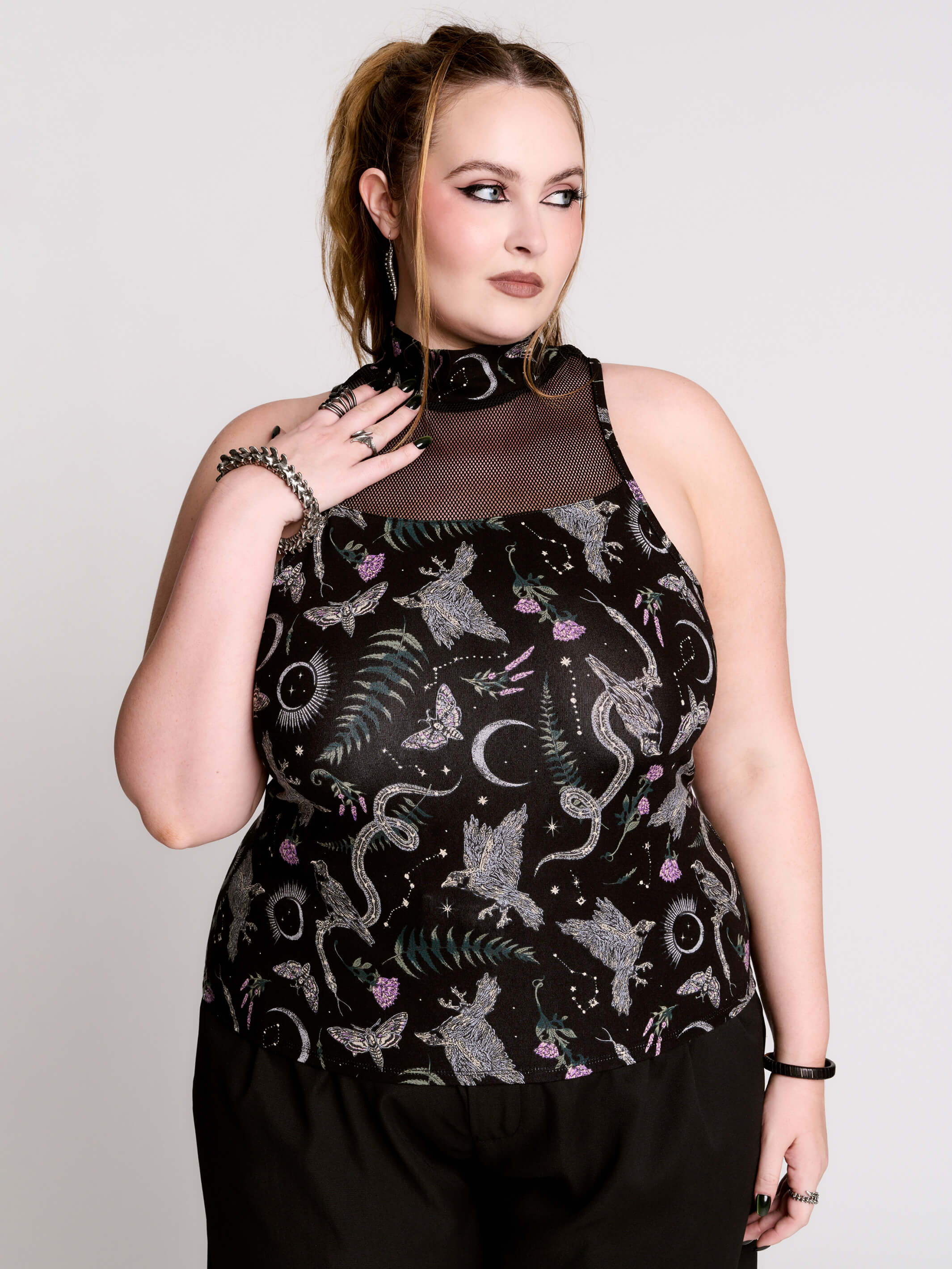 Nocturnal Garden Fishnet Top by Midnight Hour – Gothic Mock Neck