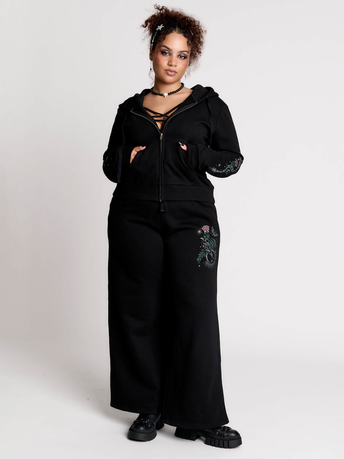 Nocturnal garden cropped zip up hoodie