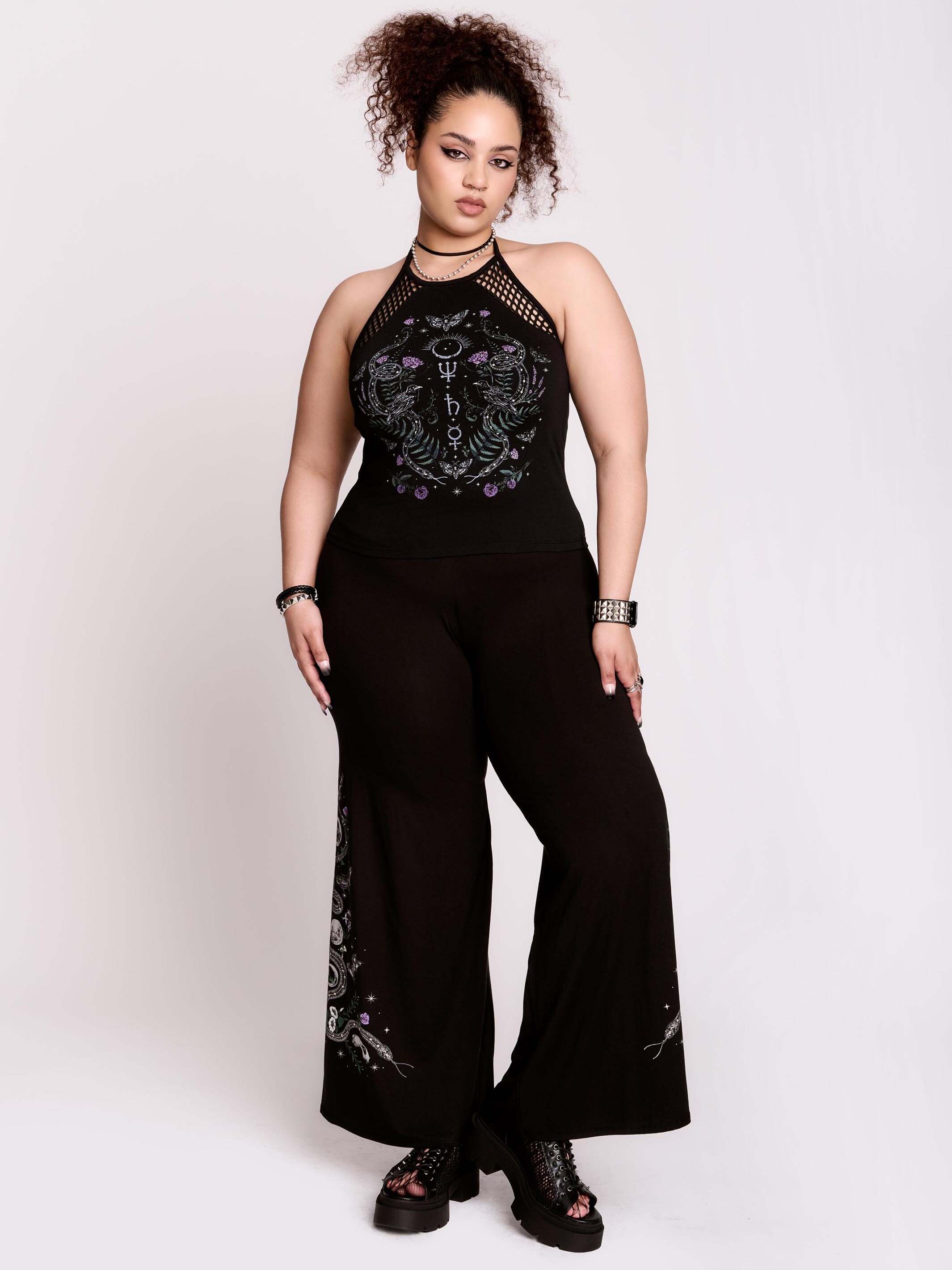 Forest Witch Palazzo Pants – Wide-Leg Goth Lounge by Midnight hour