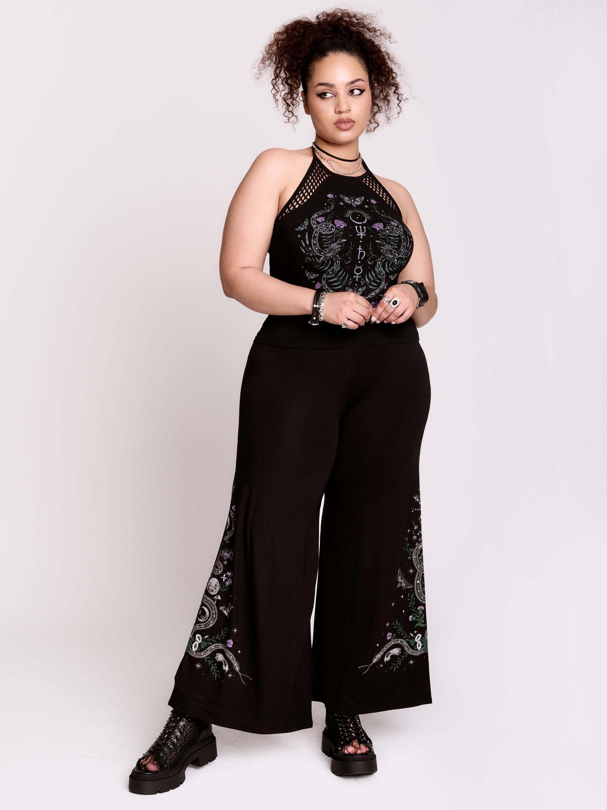 Forest Witch Palazzo Pants – Wide-Leg Goth Lounge by Midnight hour