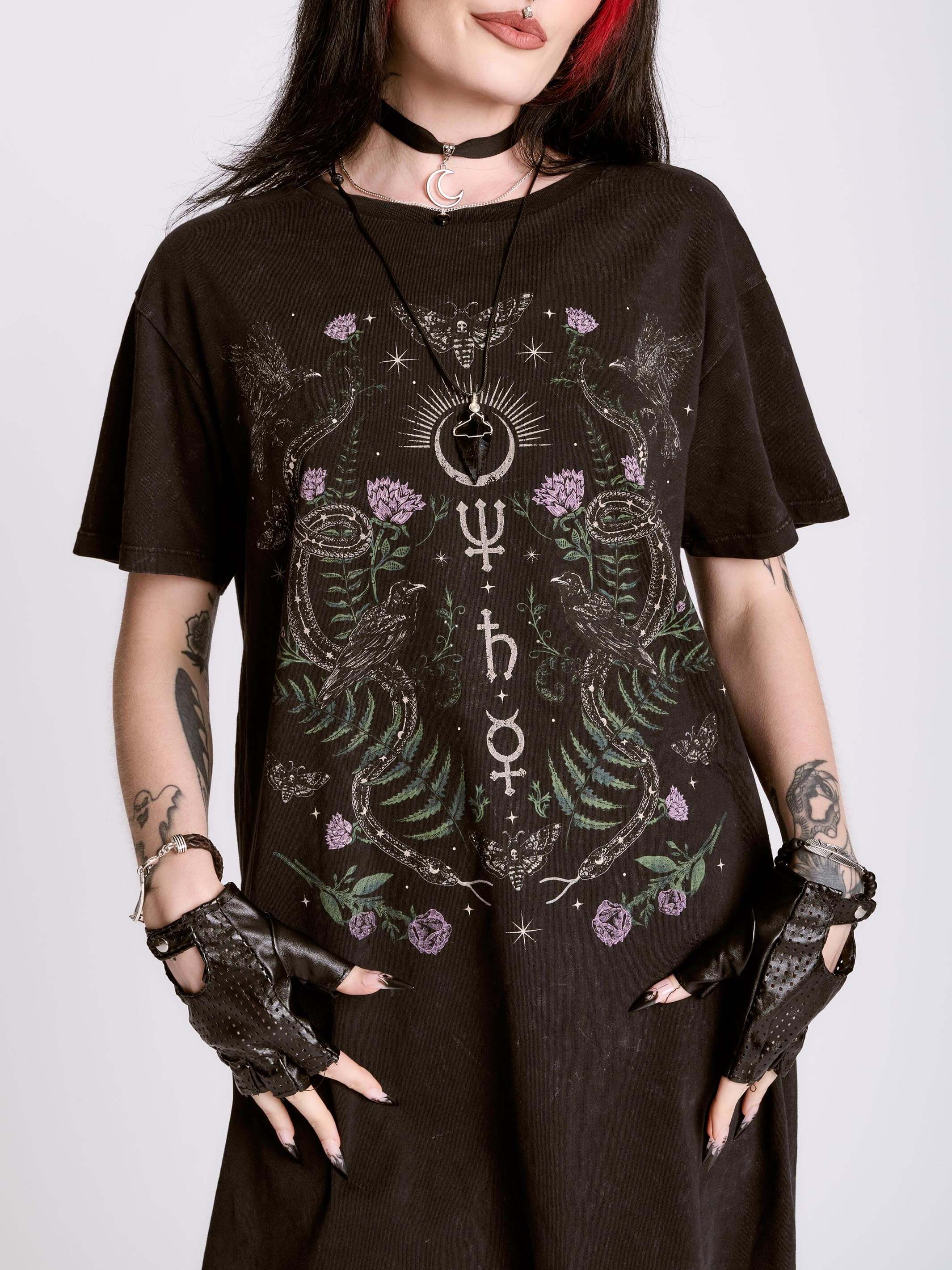 Nocturnal Garden T-Shirt Dress MD / Black Nocturnal Garden T-Shirt Dress MD / Black