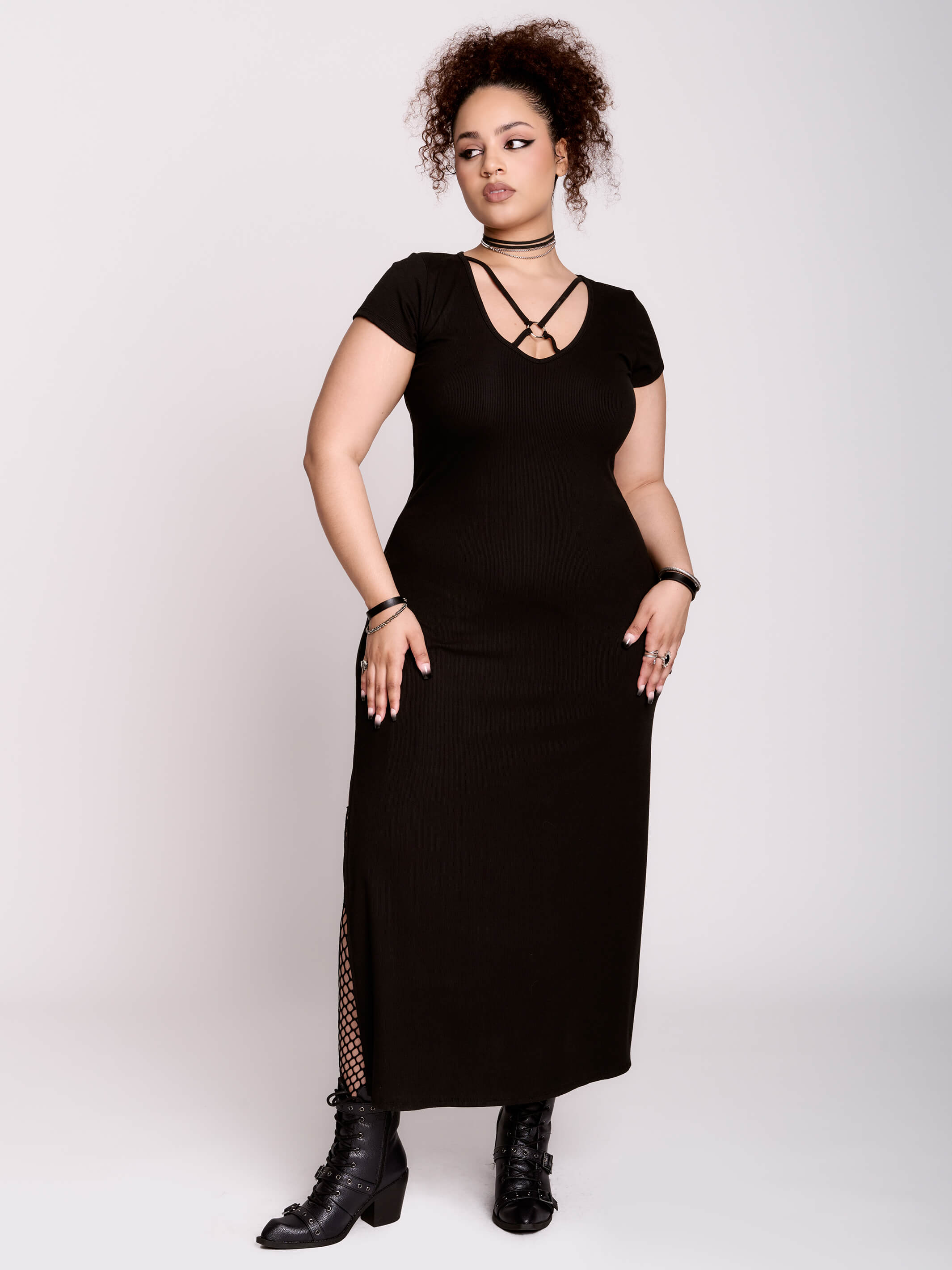 o ring maxi dress Rib O-Ring Maxi Dress 3XL / Black