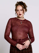 Oxblood Bat Mesh Top