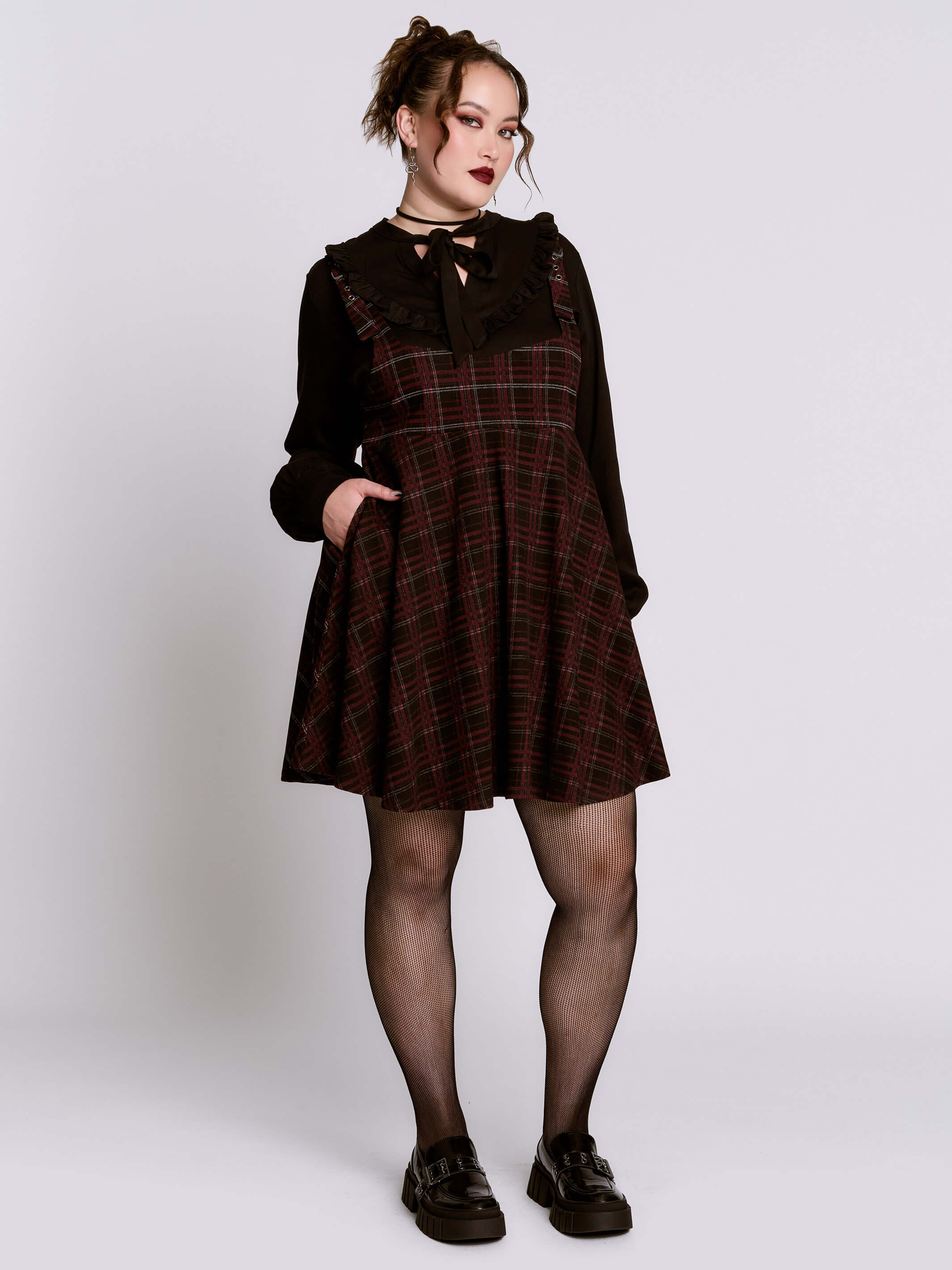 Oxblood Plaid Jumper | Gothic Prep Pinafore Dress w/ Pockets
