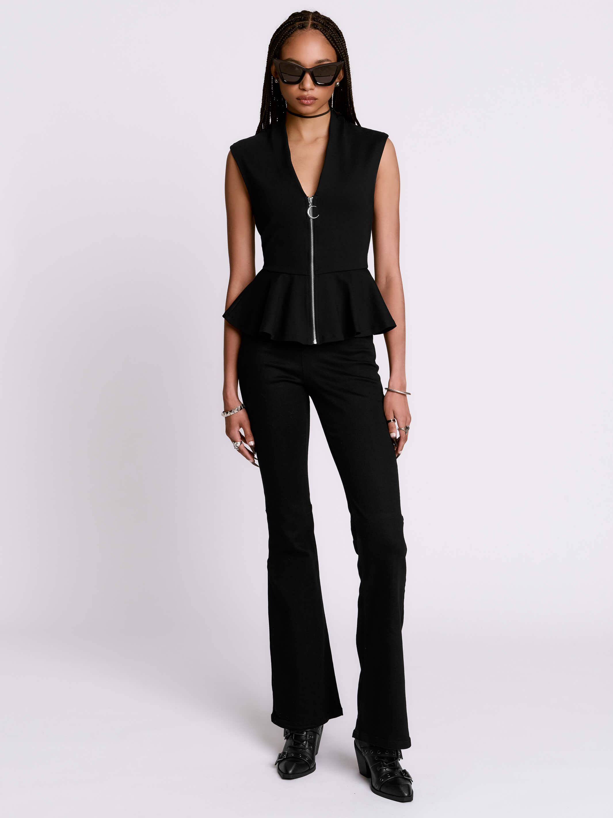 Zip Up Peplum Top | Premium Double Knit Ponte | Midnight Hour