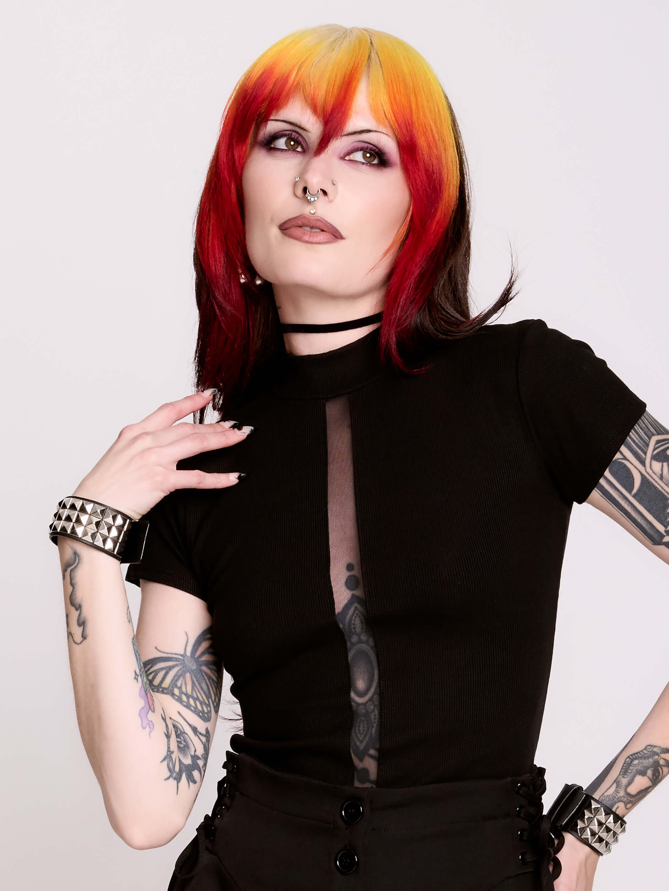 Peekaboo Top – Mesh Inset Mock Neck Rib Top by Midnight Hour