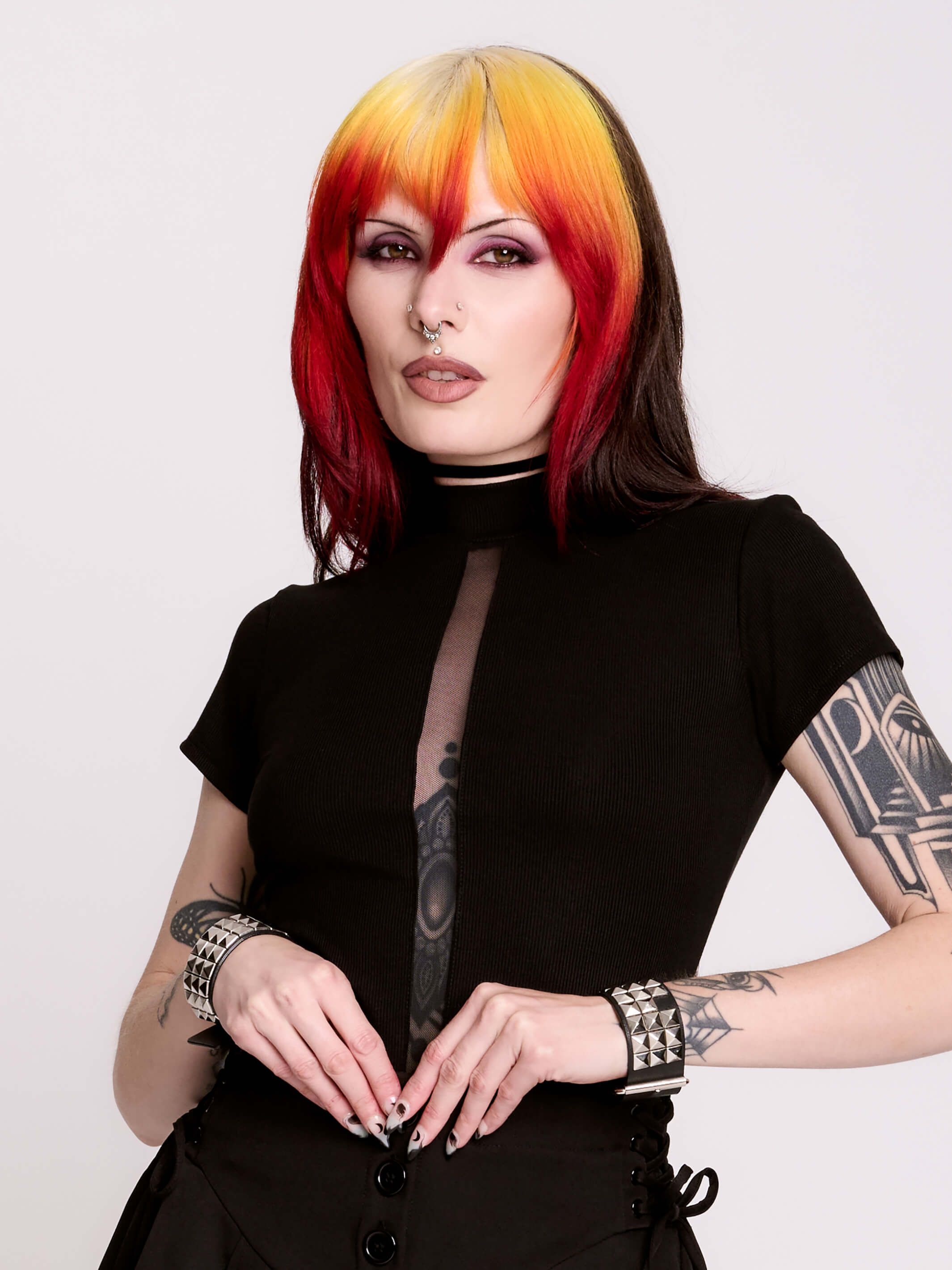 Peekaboo Top – Mesh Inset Mock Neck Rib Top by Midnight Hour