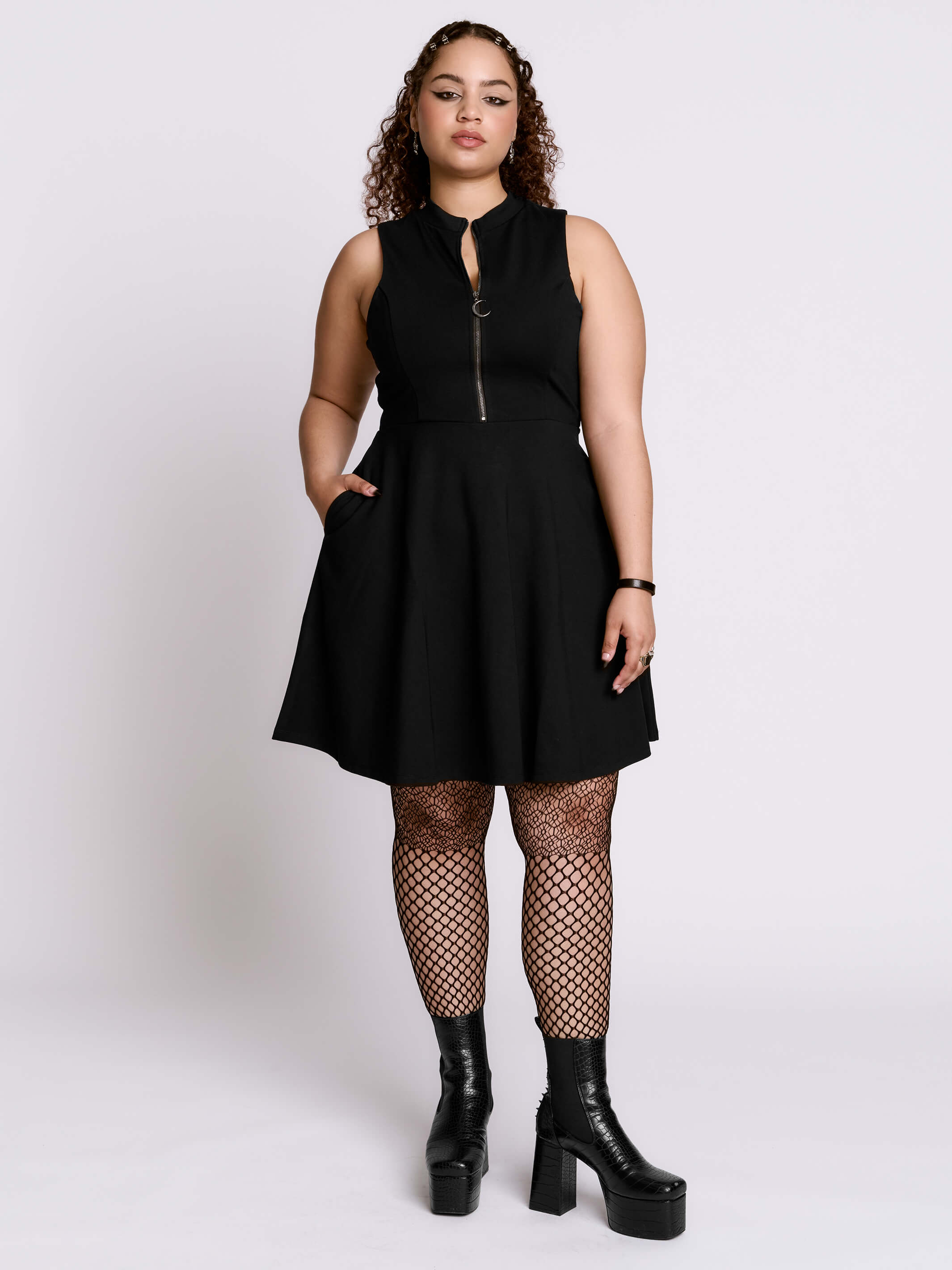 Ponte Zip Up Skater Dress – Midnight Hour