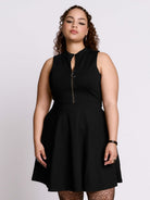 PONTE ZIP UP SKATER DRESS