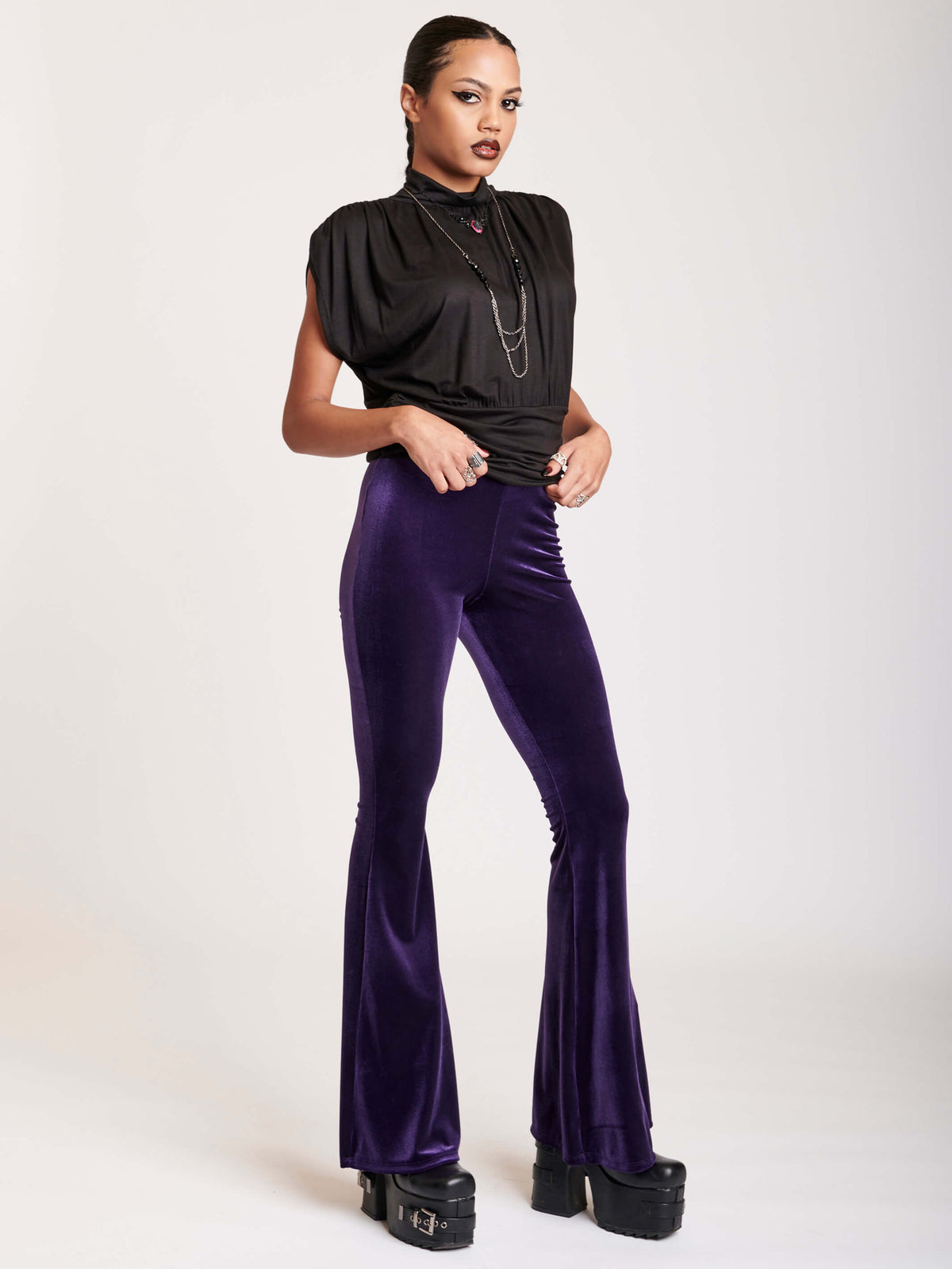Purple velvet flared legging