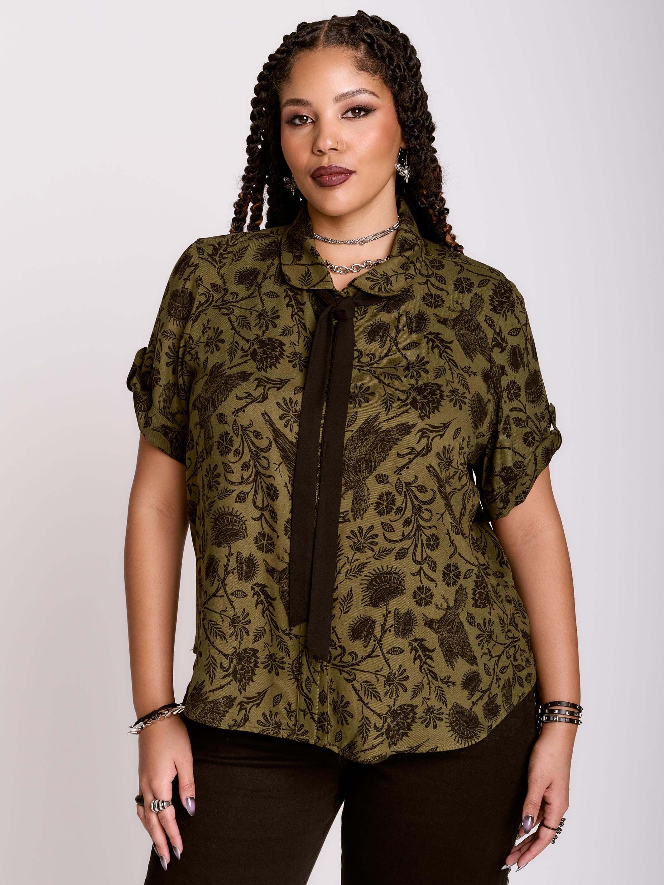 RAGLAN SLEEVE BLOUSE WITH CUFF MIDNIGHT PEARL