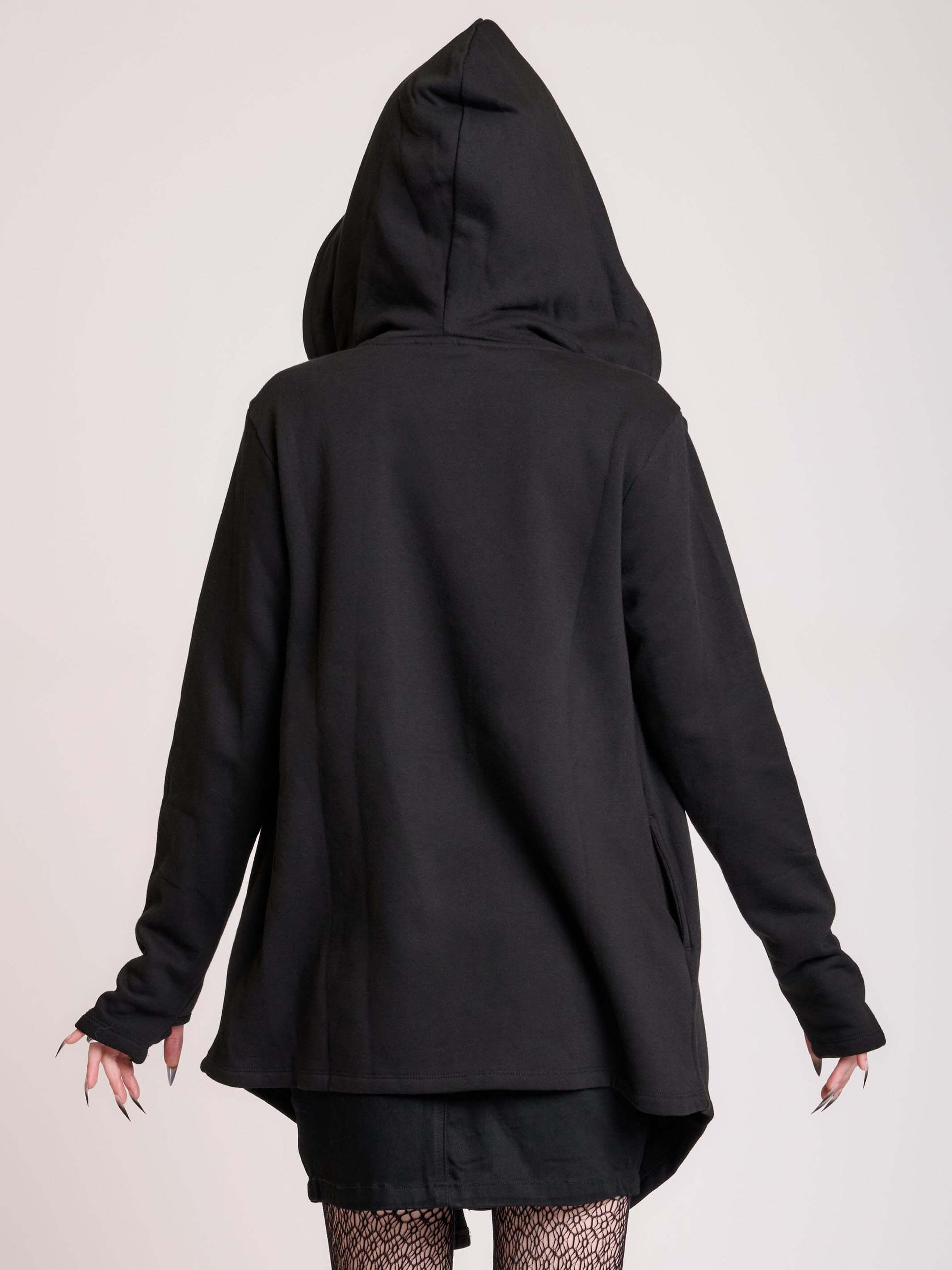 Raven Embroidered Cloak | Hooded Gothic Cardigan w/ Pockets