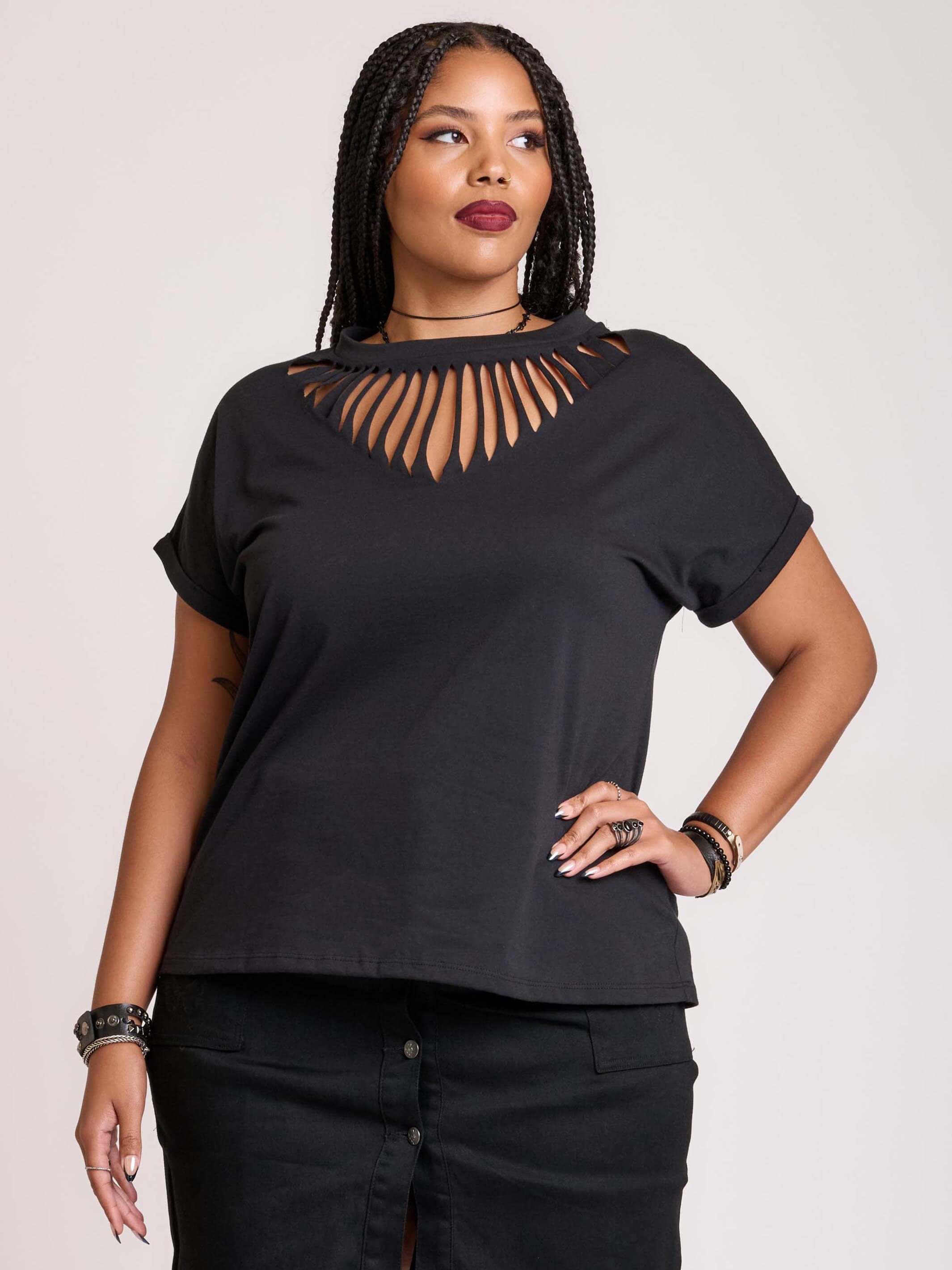 トップス Neith. Too Big Ribbon Shirt (Black) Slashed T-shirt – Midnight Hour