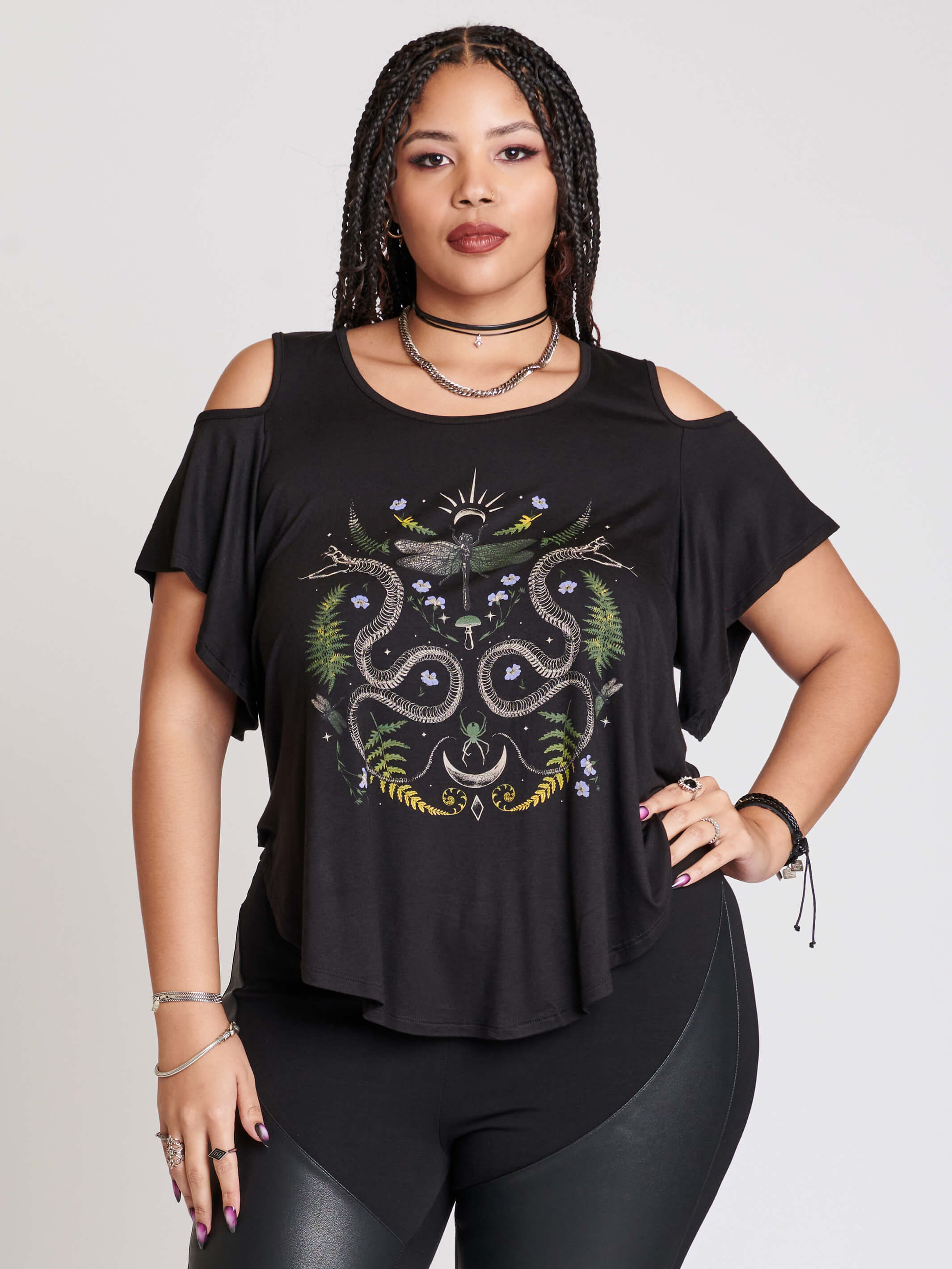 cold shoulder black top plus size