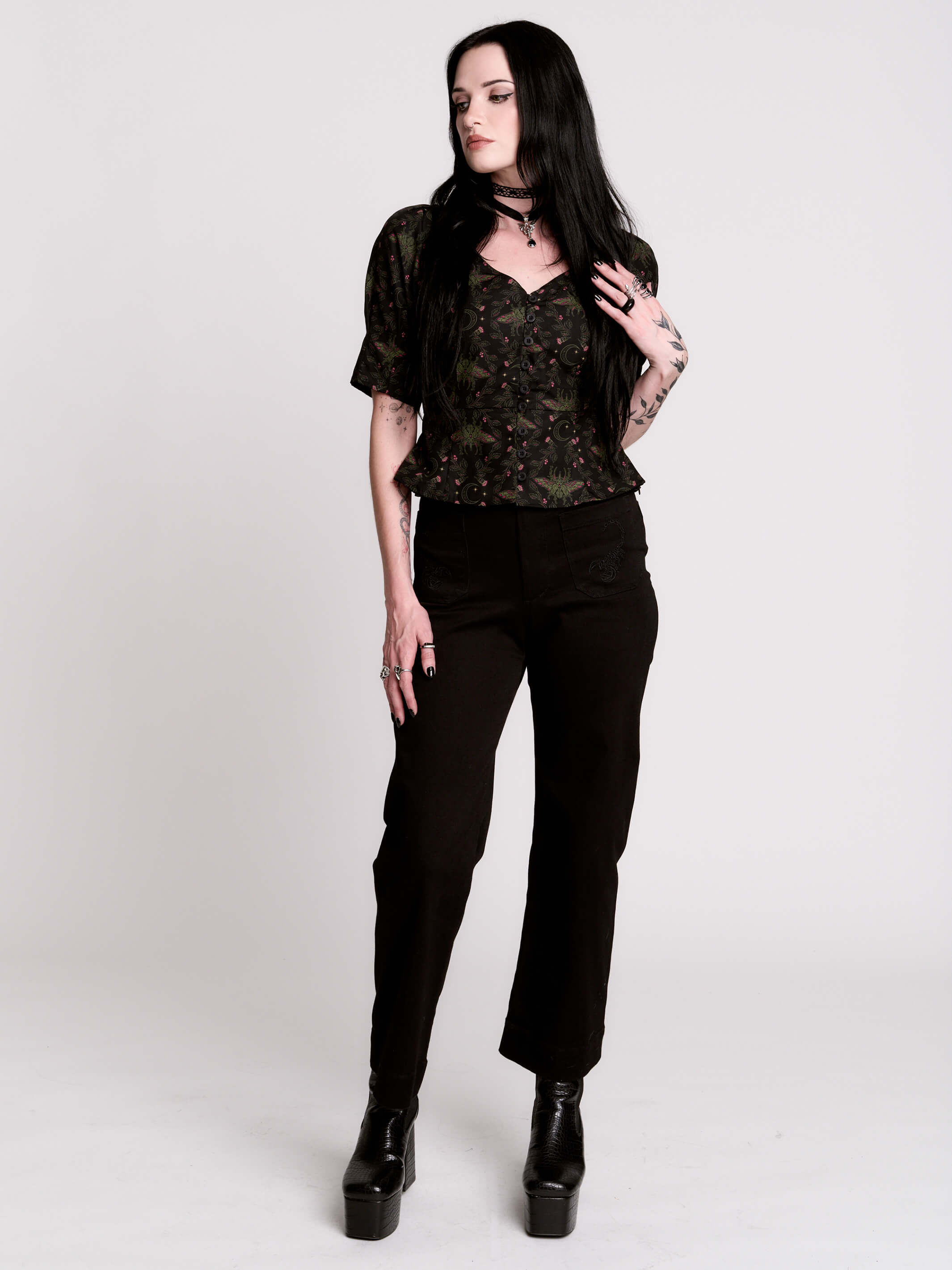 Scarab Puff Sleeve Blouse by Midnight Hour – Tencel Linen