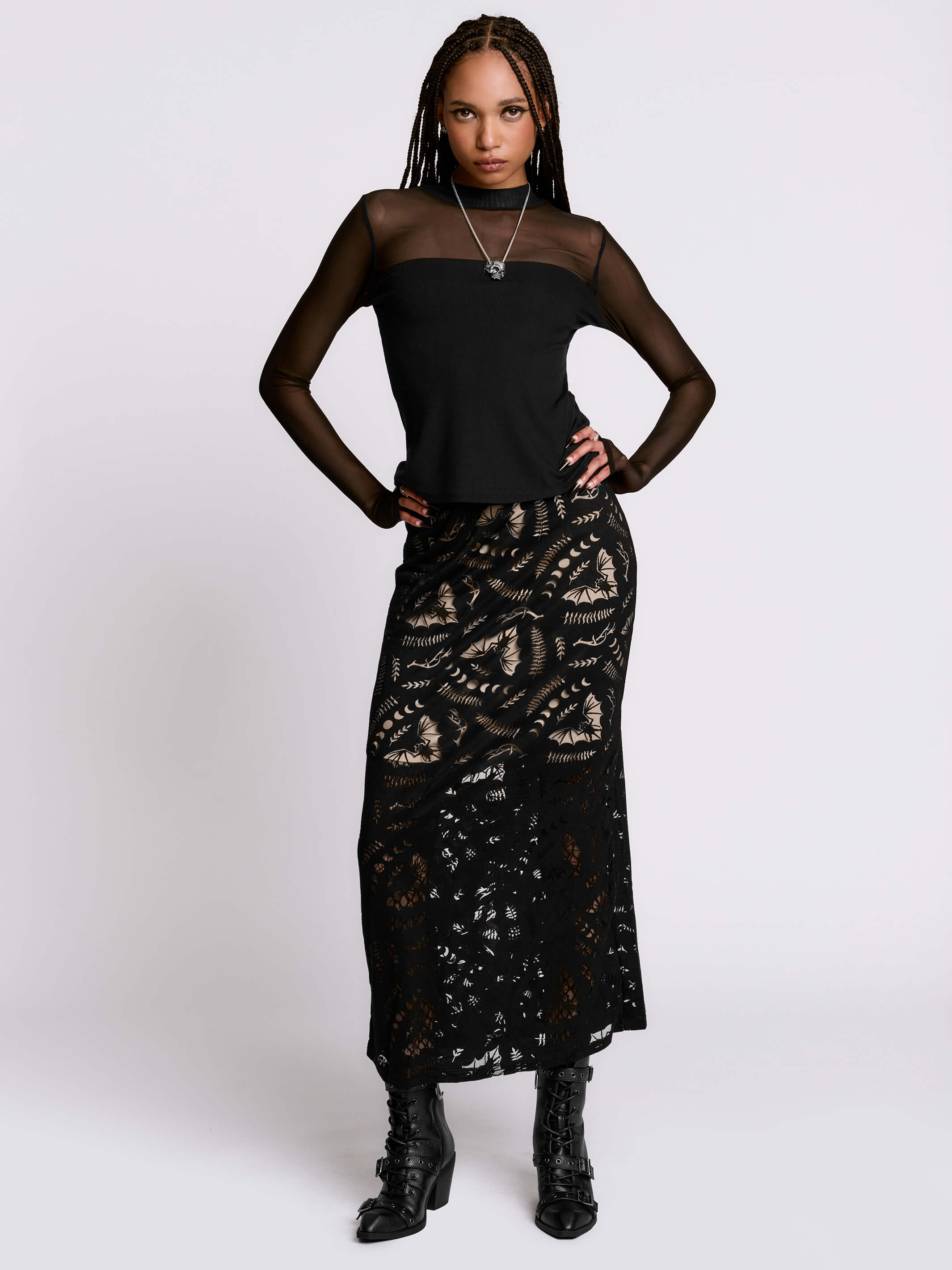 Scorned Bats Midi Skirt – Midnight Hour
