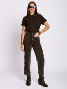 STUDDED SKULL BUTTON SHIRT