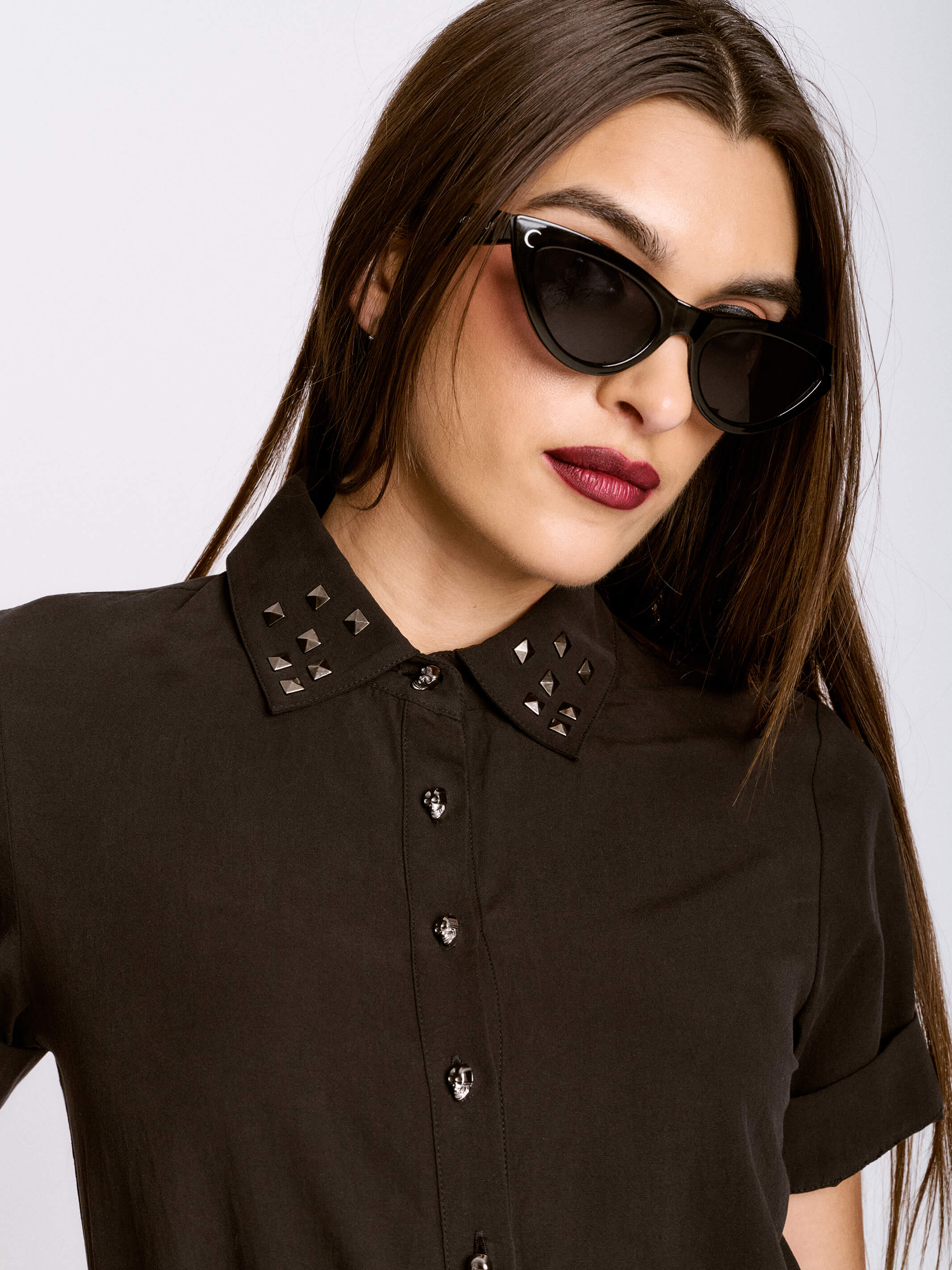 Studded Skull Button Shirt | Corporate Goth Shirt | Midnight Hour