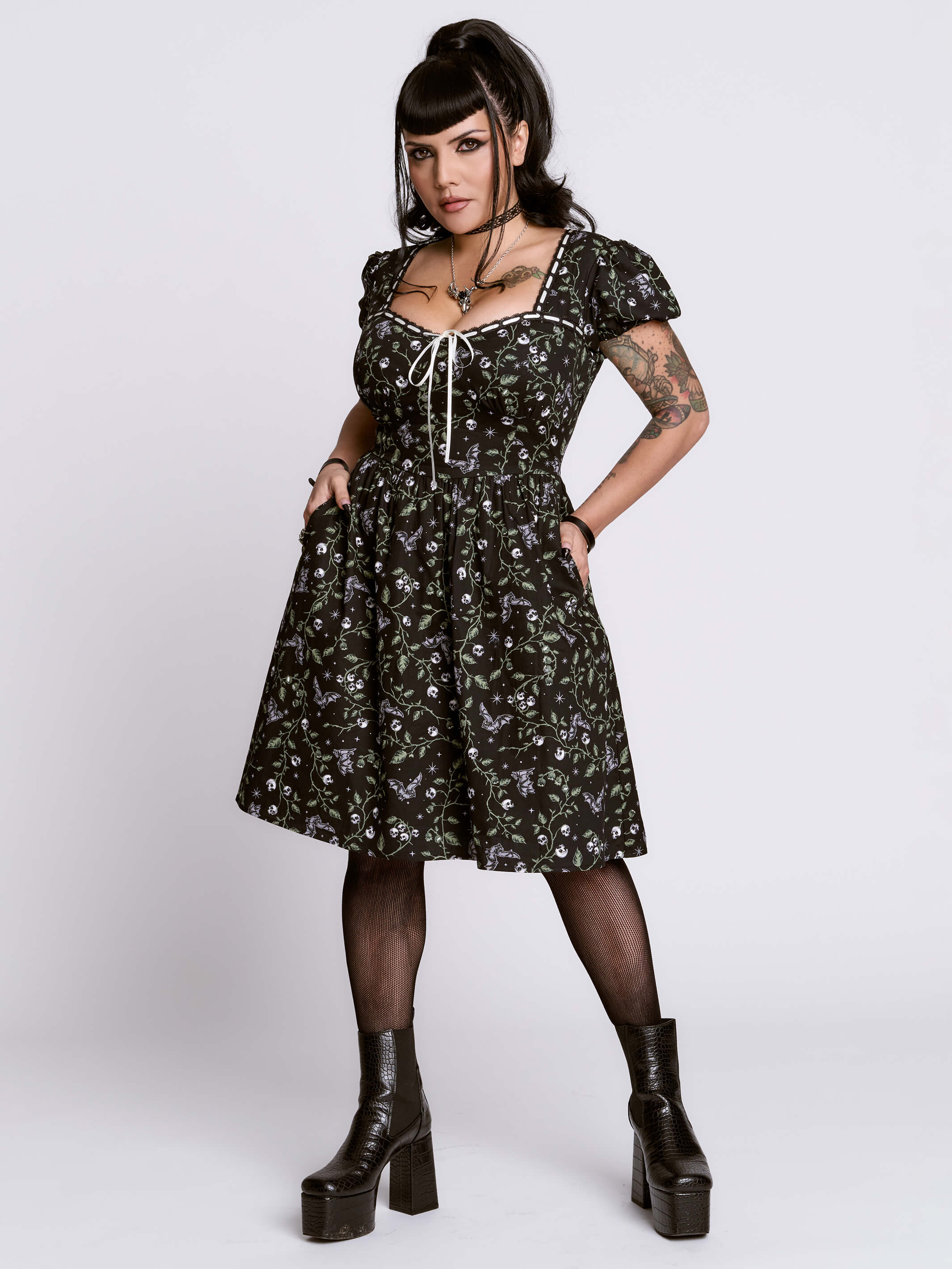 Skull Ivy Maiden Dress | Whimsigoth A-Line Dress – Midnight Hour