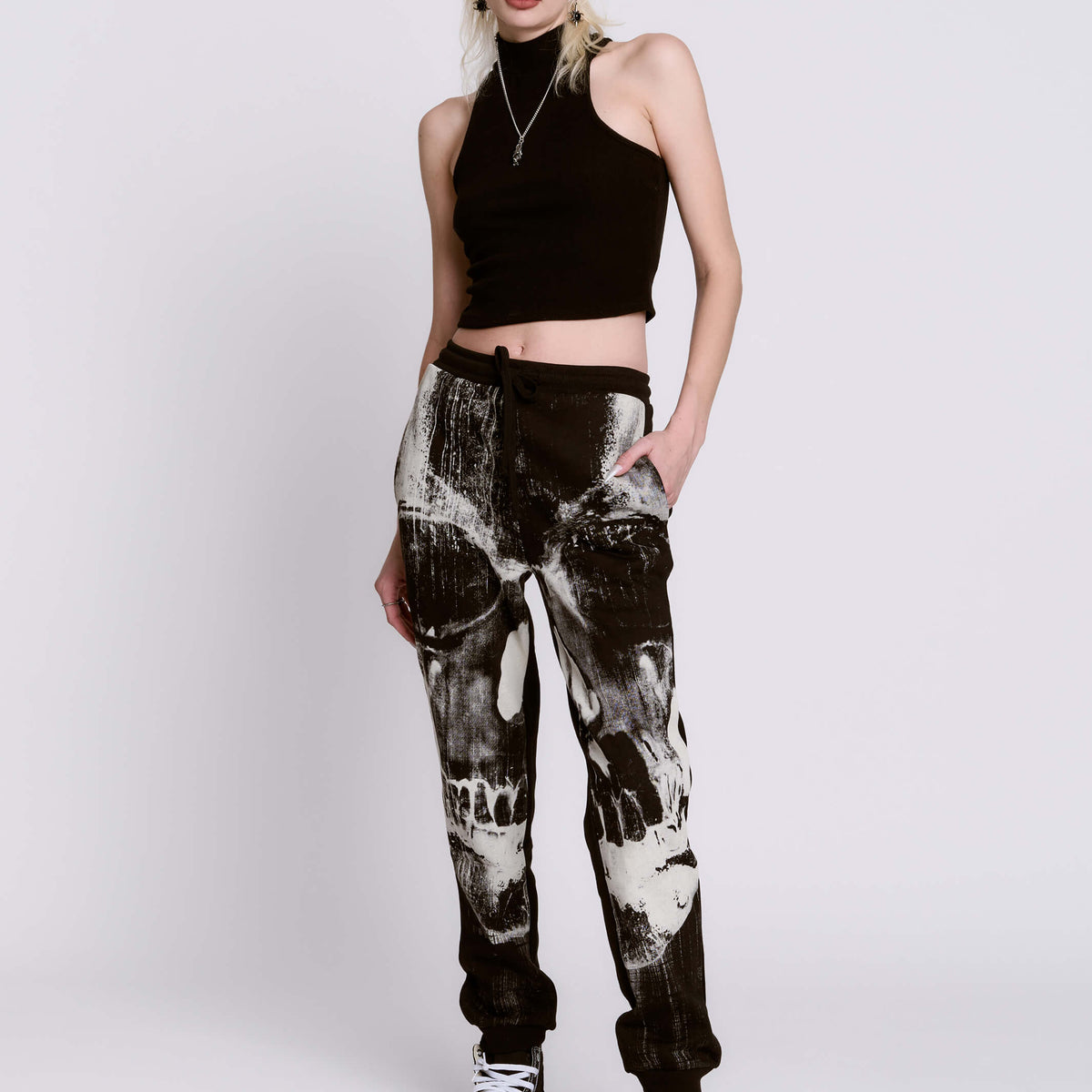 Jogging Pants with Embroidered Skull